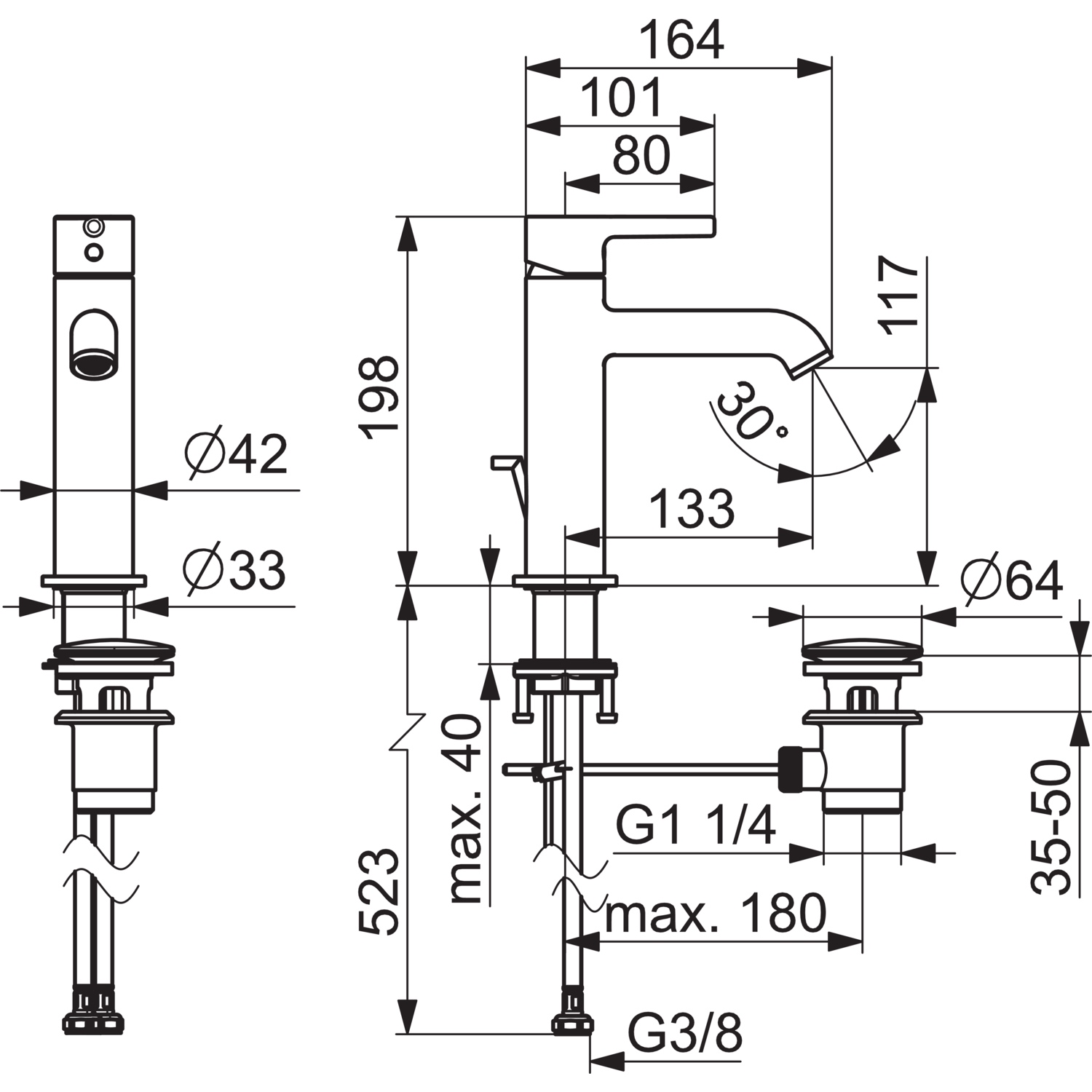 Einhand-Waschtischarmatur mit Zugstange „Vantis Style“ Ausladung 133 mm in Chrom Einhand-Waschtischarmatur mit Zugstange „Vantis Style“ Ausladung 133 mm in Chrom