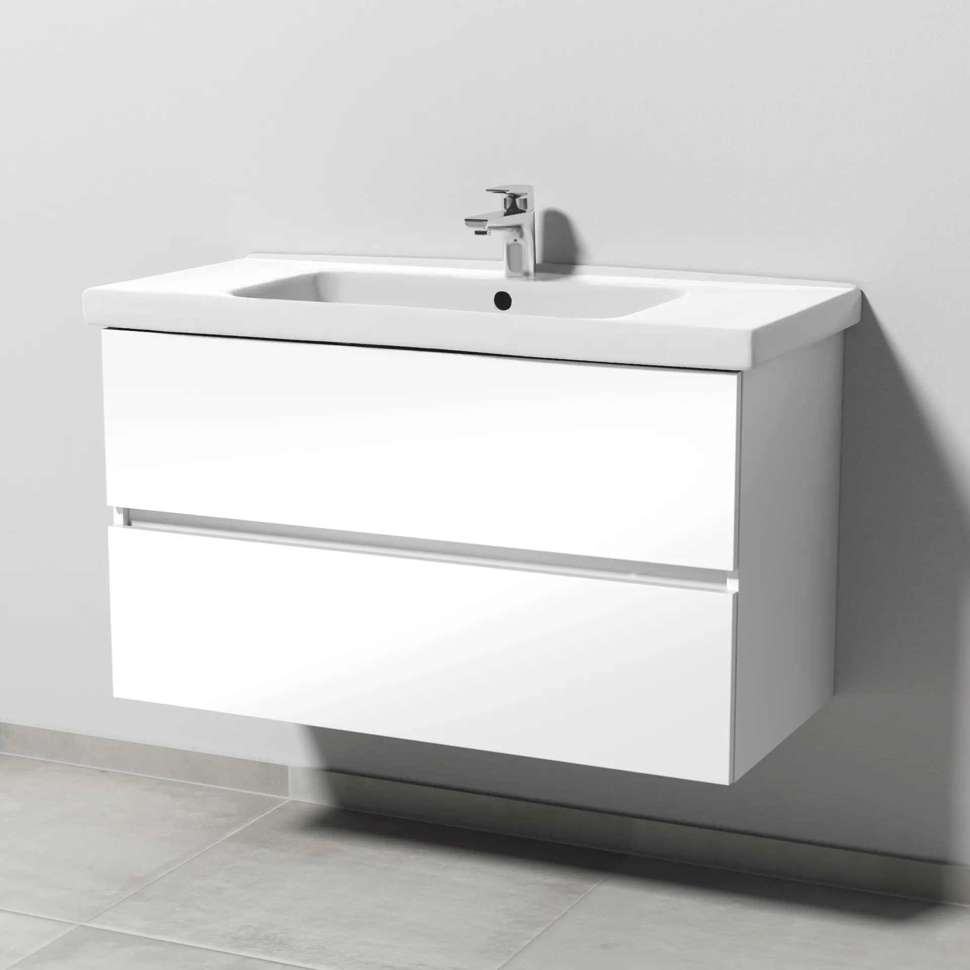 Sanipa Keramik-Waschtisch-Waschtischunterschrank mit Waschtischunterschrank „Solo One“ 950 × 551 × 450 mm in Weiß (glanz)