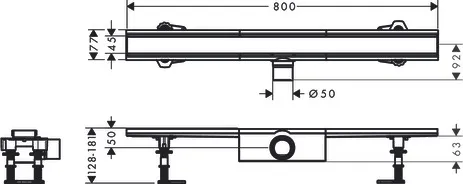 RainDrain Compact Komplettset Duschrinne 800 für Standardinstallation Edelstahl gebürstet