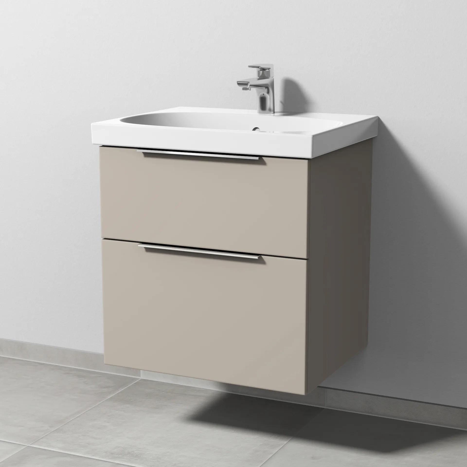 Sanipa Waschtischunterschrank „3way“ passend zu Keramik-Waschtische Acanto von Geberit 570 × 586 × 467 mm in Kaschmir (matt), mit Hahnlochbohrung, 