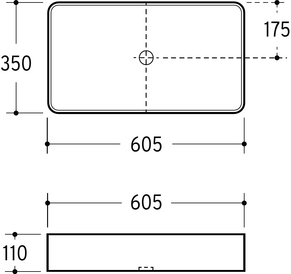 Aufsatzwaschtisch AqvaCeramica "SlimRim" - 605 × 350 mm - Höhe 110 mm - ohne Überlauf - weiß