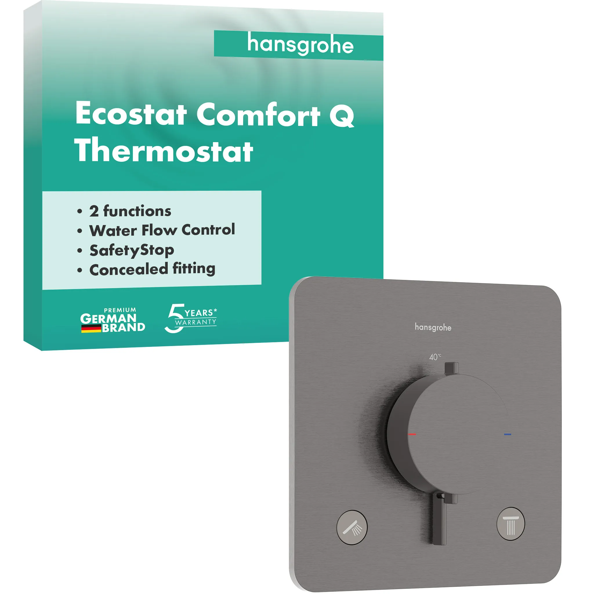 Hansgrohe Unterputz-Armatur „Ecostat Comfort Q“ Ausladung 0 mm in Brushed Black Chrome
