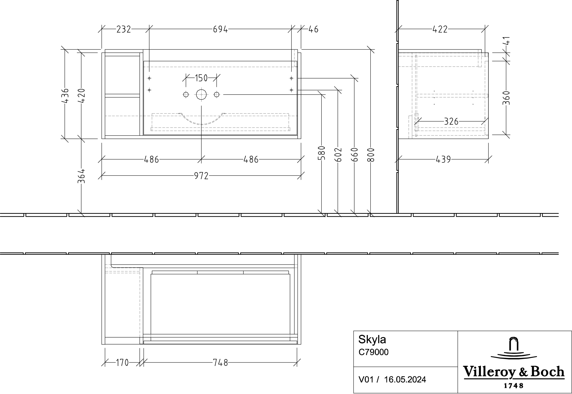 Villeroy & Boch Waschtischunterschrank „Skyla“ 972 × 436 × 439 mm Nordic Oak Villeroy & Boch Waschtischunterschrank „Skyla“ 972 × 436 × 439 mm Nordic Oak