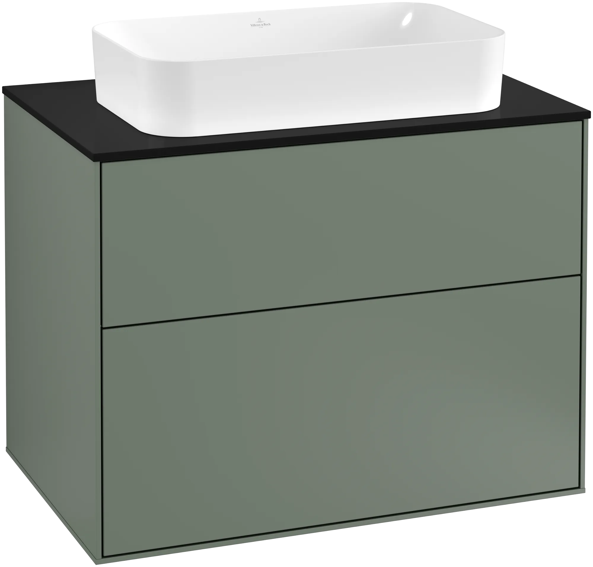 Villeroy & Boch Waschtischunterschrank „Finion“ für Schrankwaschtisch 800 × 603 × 501 mm Olive Matt Lacquer, mit Hahnlochbohrung, für Becken mittig