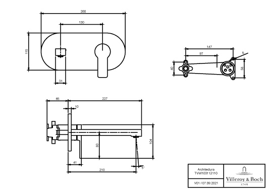 Einhand-Unterputz-Armatur „Architectura“ 22,7 cm Ausladung 210 mm 