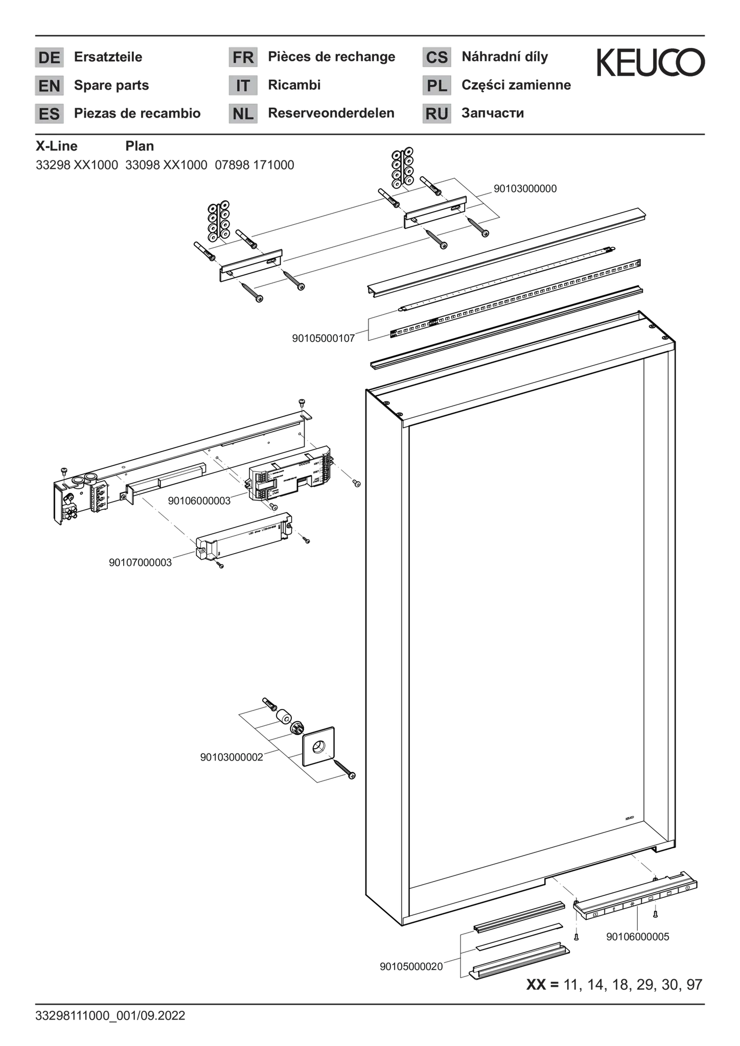 KEUCO Spiegel „Plan“ in Silber (eloxiert), mit Spiegelheizung 460 × 850 mm