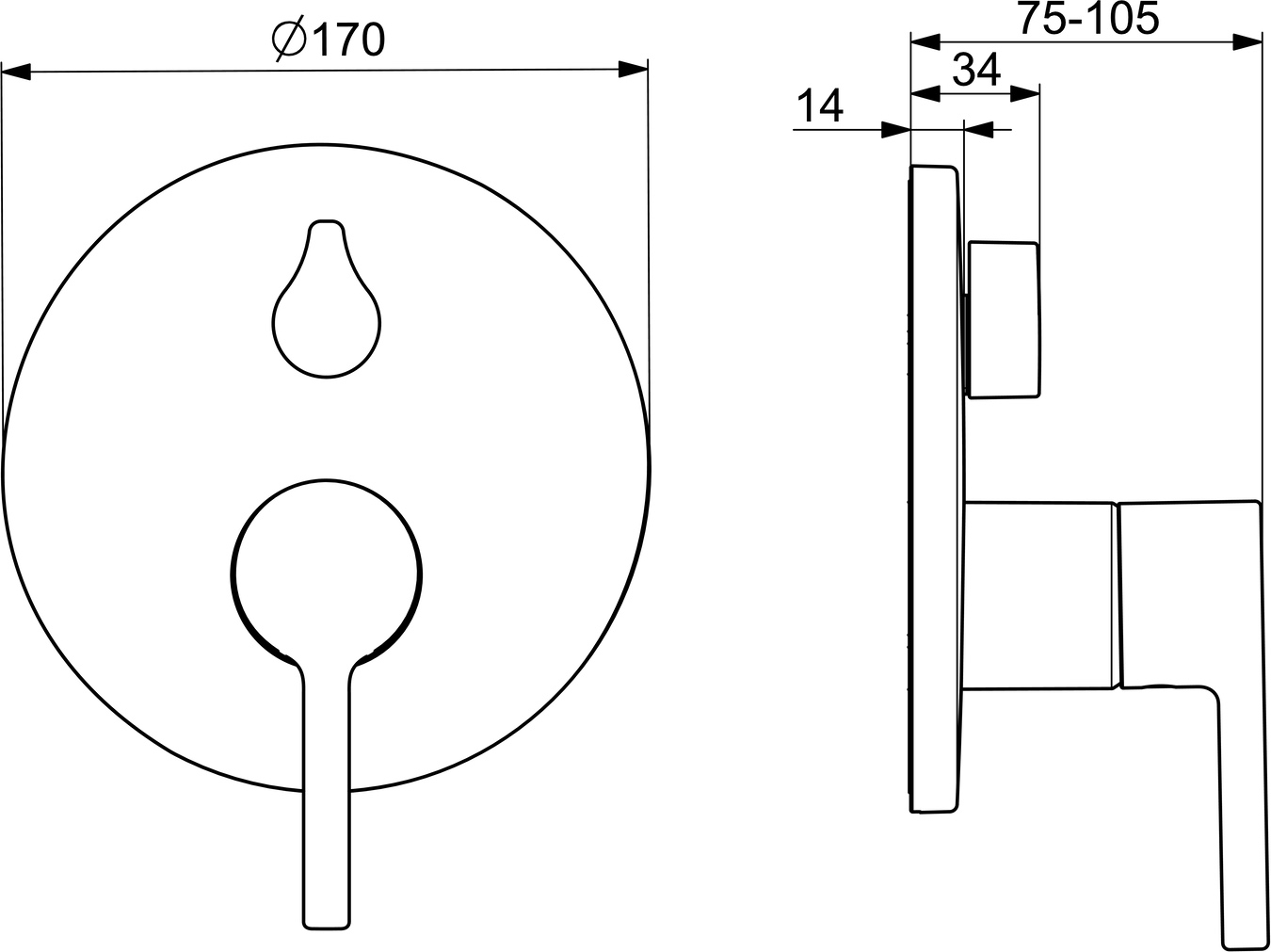 EHM Fertigmontageset für Wanne/Brause VANTIS 8260 Rosette rund Matt-Schwarz Pinhebel