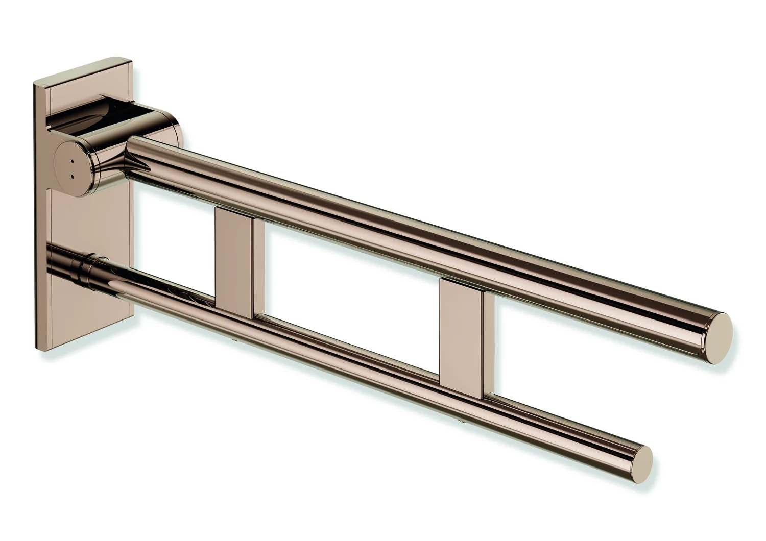 HEWI Stützklappgriff Duo System 900 Design A, Edelstahl PVD kupfer glänzend, Ausladung 600 mm