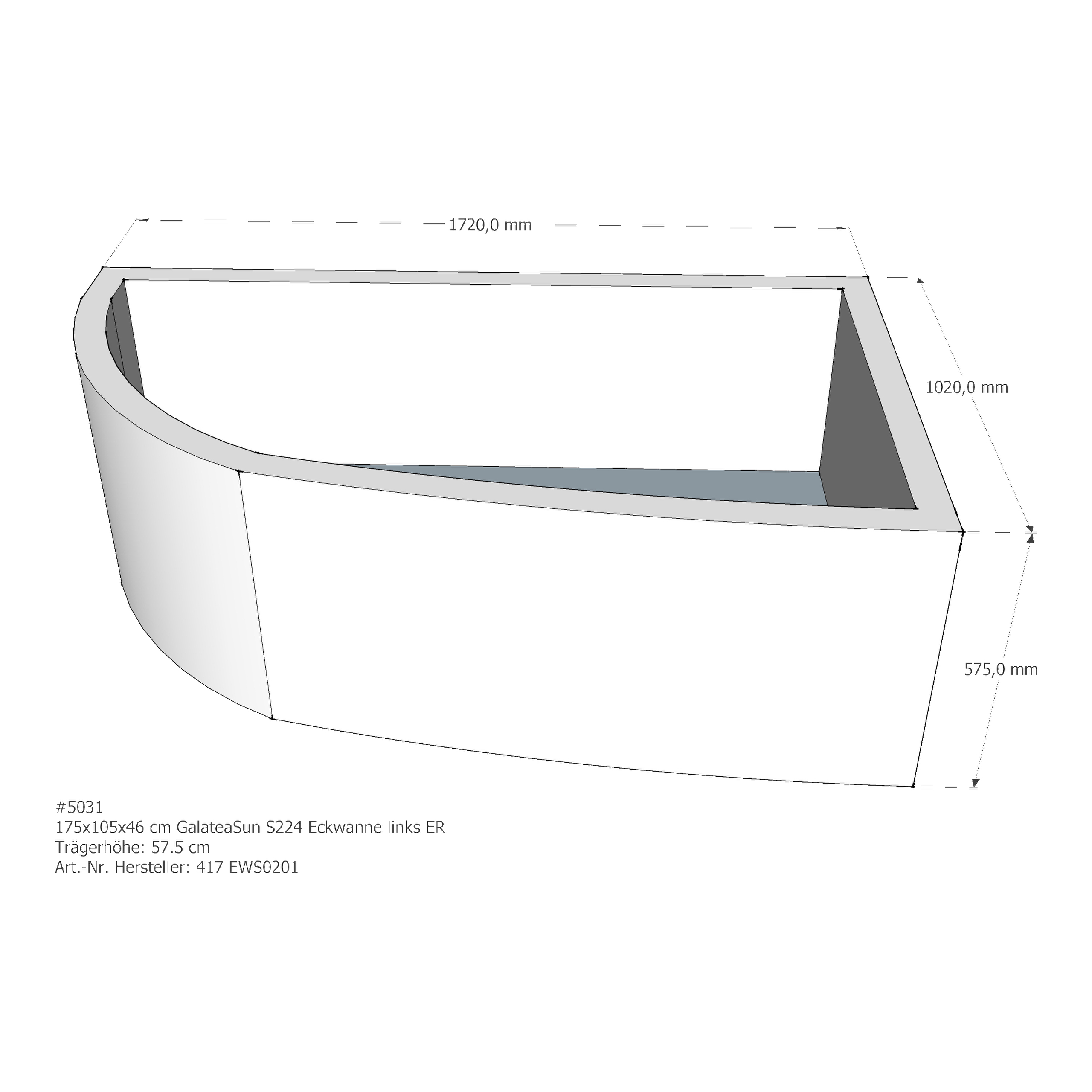 Badewannenträger für Galatea ~Sun S 224 links 175 × 105 × 46 cm Badewannenträger für Galatea ~Sun S 224 links 175 × 105 × 46 cm