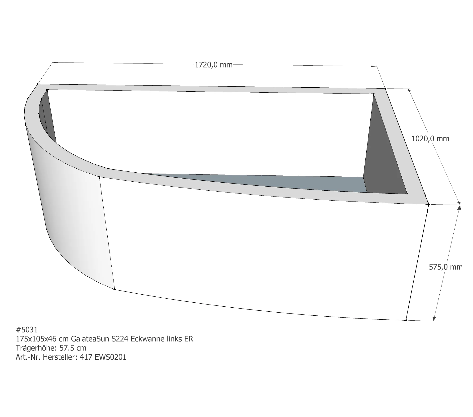 Badewannenträger für Galatea ~Sun S 224 links 175 × 105 × 46 cm Badewannenträger für Galatea ~Sun S 224 links 175 × 105 × 46 cm