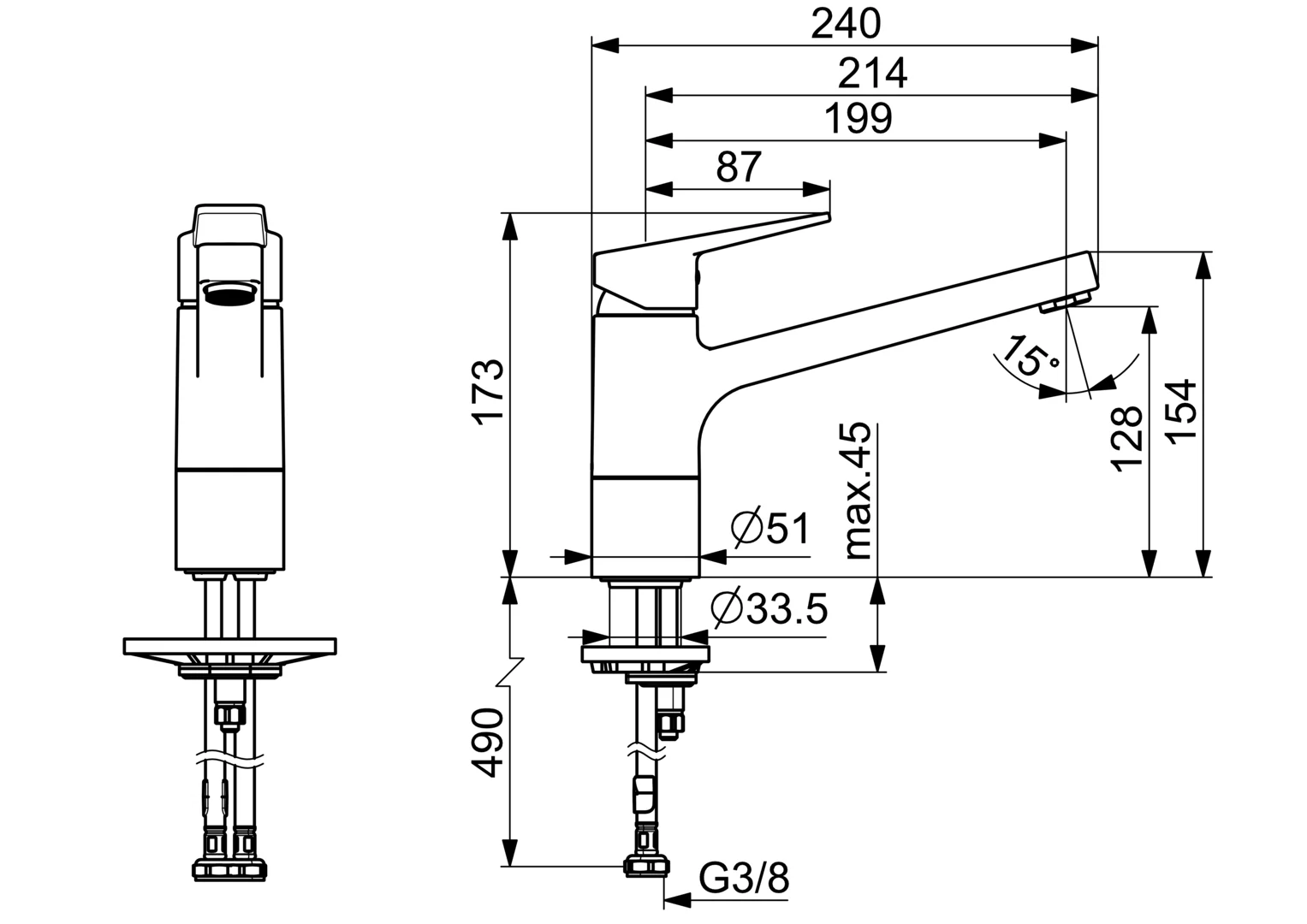 HansaTWIST Einhebelmischer Küchenarmatur 0914, Ausladung 199 mm DN15 Chrom