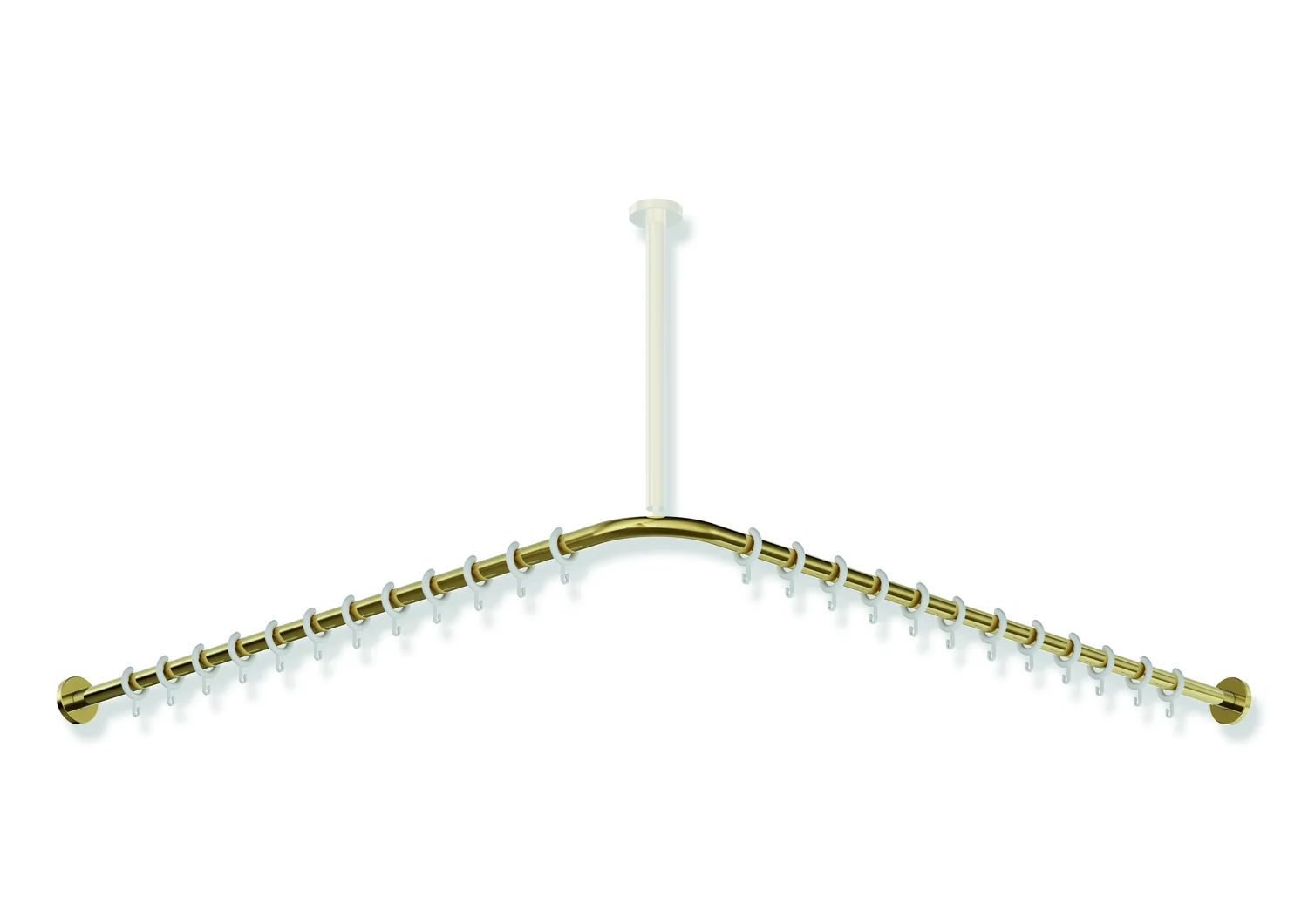 HEWI Vorhangstange System 900, Edelstahl PVD Gold glänzend, Achsmaß 1187 x 1187 mm, 24 Ringe aus POM, kürzbar
