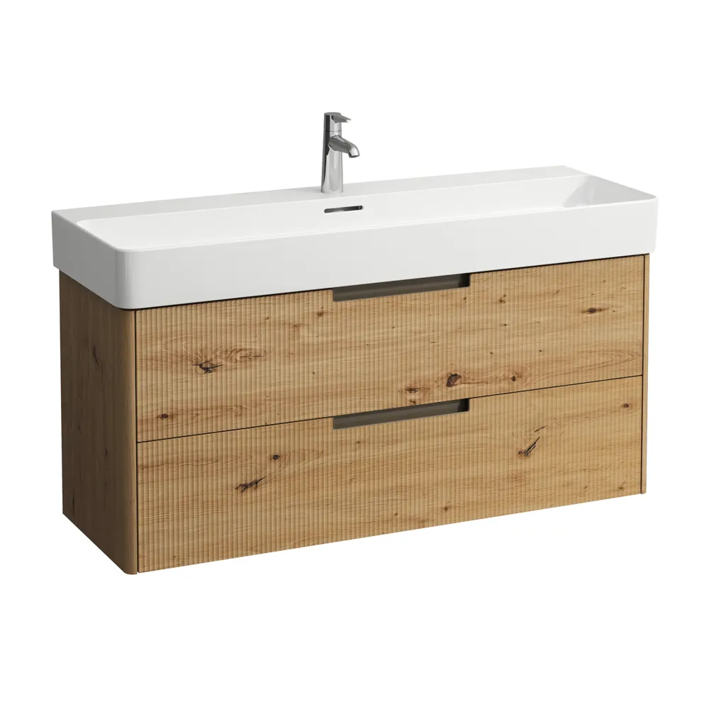 Laufen Waschtischunterbau JUNA, 400x1168x515, 2 Schubladen mit Griffmulde, für WT H810289, wildeiche Laufen Waschtischunterbau JUNA, 400x1168x515, 2 Schubladen mit Griffmulde, für WT H810289, wildeiche