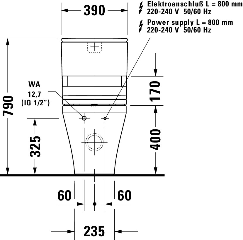 Stand-WC Kombi DuraStyle 700 mm, TS fürSPK, fürSW mitverd.Anschl., weiß Stand-WC Kombi DuraStyle 700 mm, TS fürSPK, fürSW mitverd.Anschl., weiß