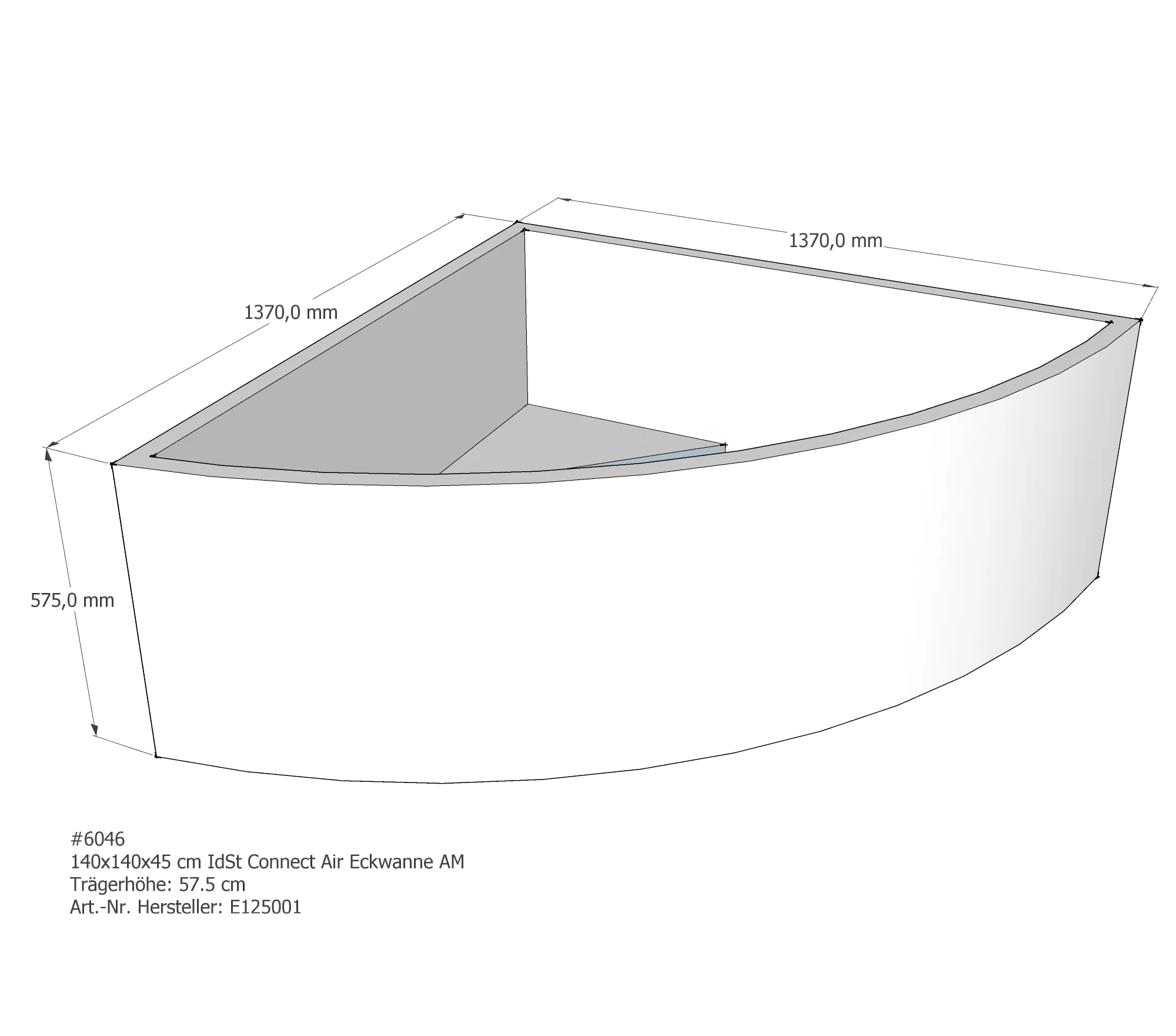 Badewannenträger für Ideal Standard Connect-Air 140 × 140 × 45 cm