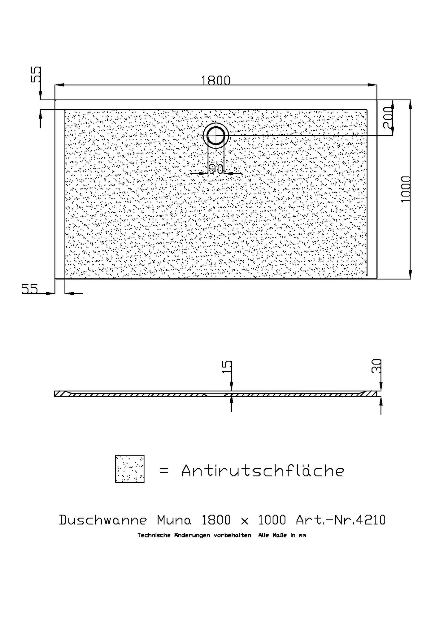 Duschwanne „Muna“ Rechteck 180 × 100 cm in Weiß