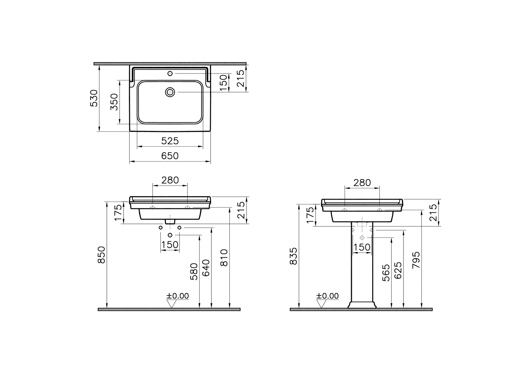 VitrA Valarte Möbelwaschtisch 65 x 53 cm Weiß Hochglanz