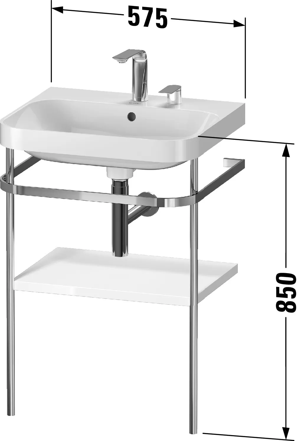 Duravit Waschtischunterschrank c-shaped Set mit Metallkonsole „Happy D.2 Plus“ 57,5 × 85 × 49 cm in Weiß Hochglanz