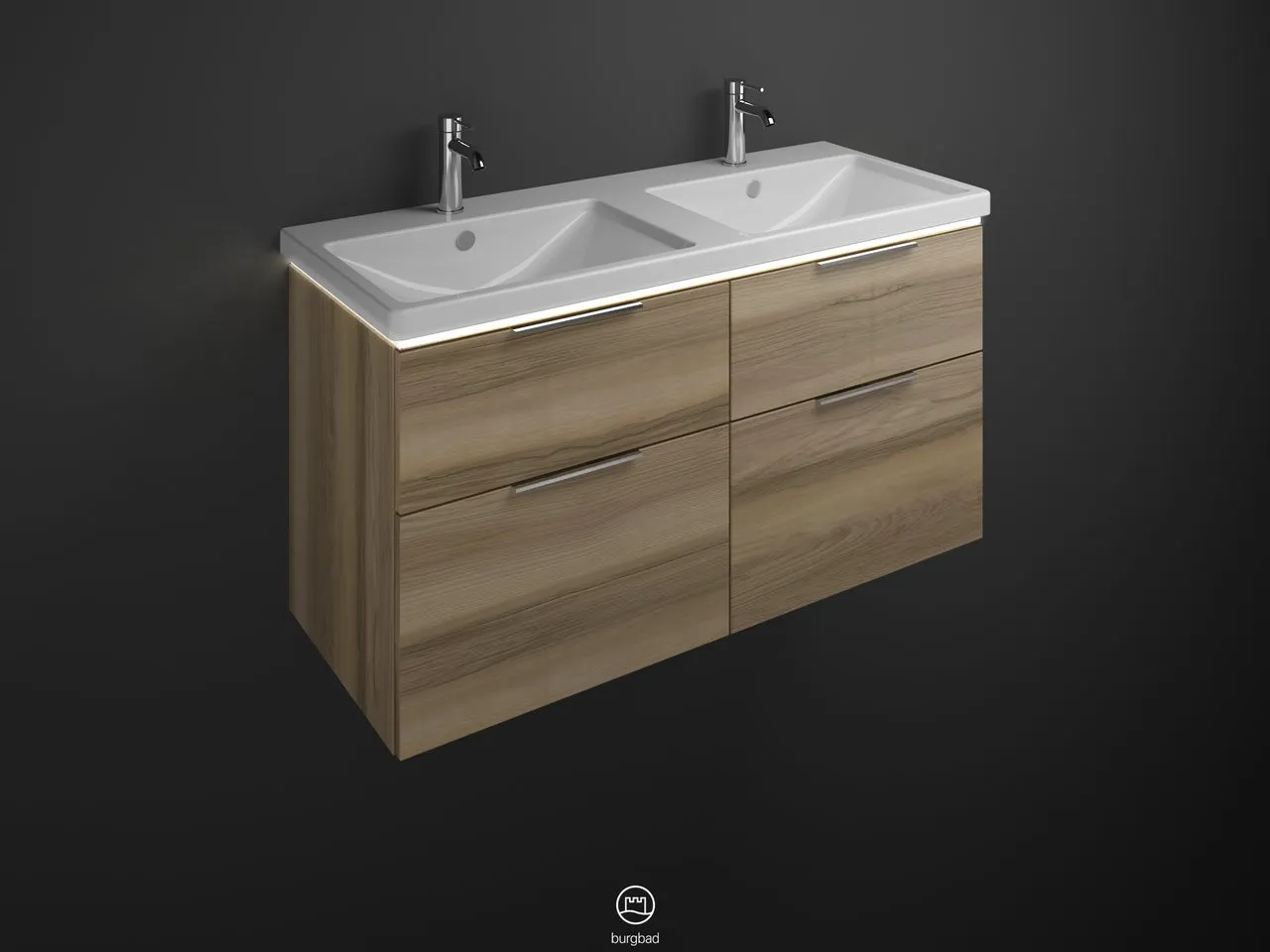 burgbad Badmöbelset Keramik-Waschtisch inkl. Waschtischunterschrank „Eqio“ 123 × 66,5 × 49 cm Griffleiste, Chrom, in Eiche Dekor Cashmere burgbad Badmöbelset Keramik-Waschtisch inkl. Waschtischunterschrank „Eqio“ 123 × 66,5 × 49 cm Griffleiste, Chrom, in Eiche Dekor Cashmere