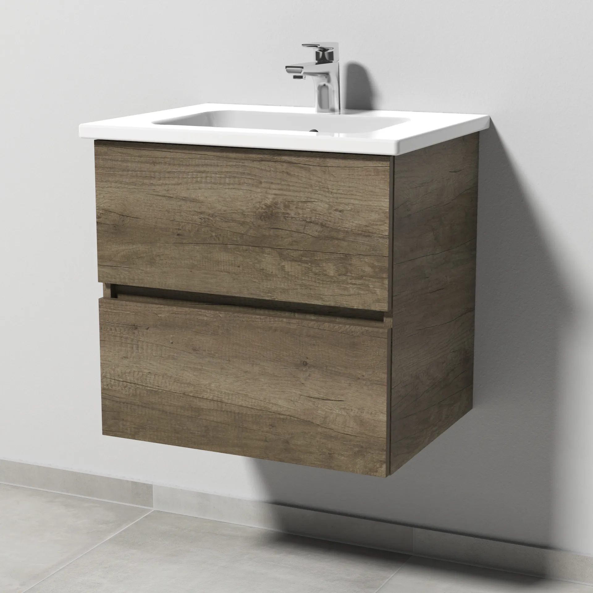 Sanipa Keramik-Waschtisch-Set mit Waschtischunterschrank „Solo One“ 56 × 45 × 55,5 cm in Eiche Nebraska