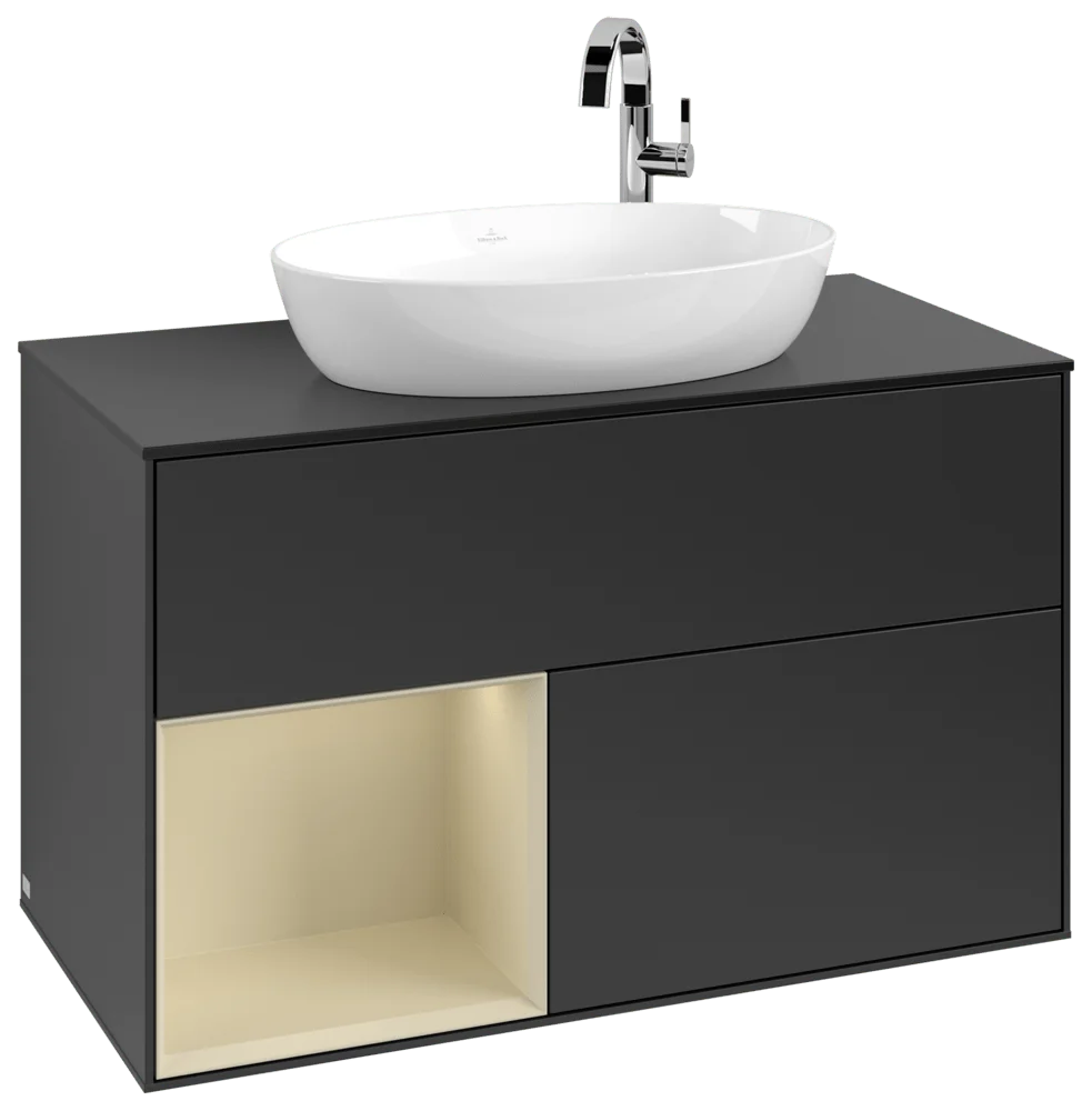 Villeroy & Boch Waschbeckenunterschrank Finion F89, 1000x603x501 mm, Black Matt Lacquer, mit Beleuchtung und Push-to-open Funktion