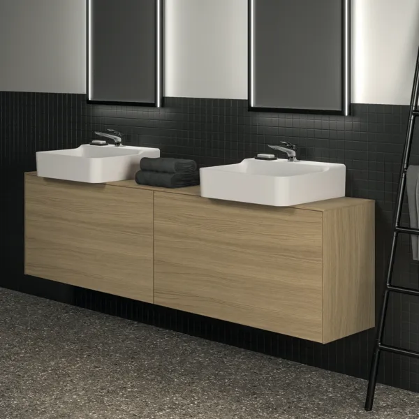 Ideal Standard Conca Waschtischunterschrank, Eiche hell, 1987x373x550 mm, 2 Auszüge mit Push-Open und Softclose-Einzug Ideal Standard Conca Waschtischunterschrank, Eiche hell, 1987x373x550 mm, 2 Auszüge mit Push-Open und Softclose-Einzug