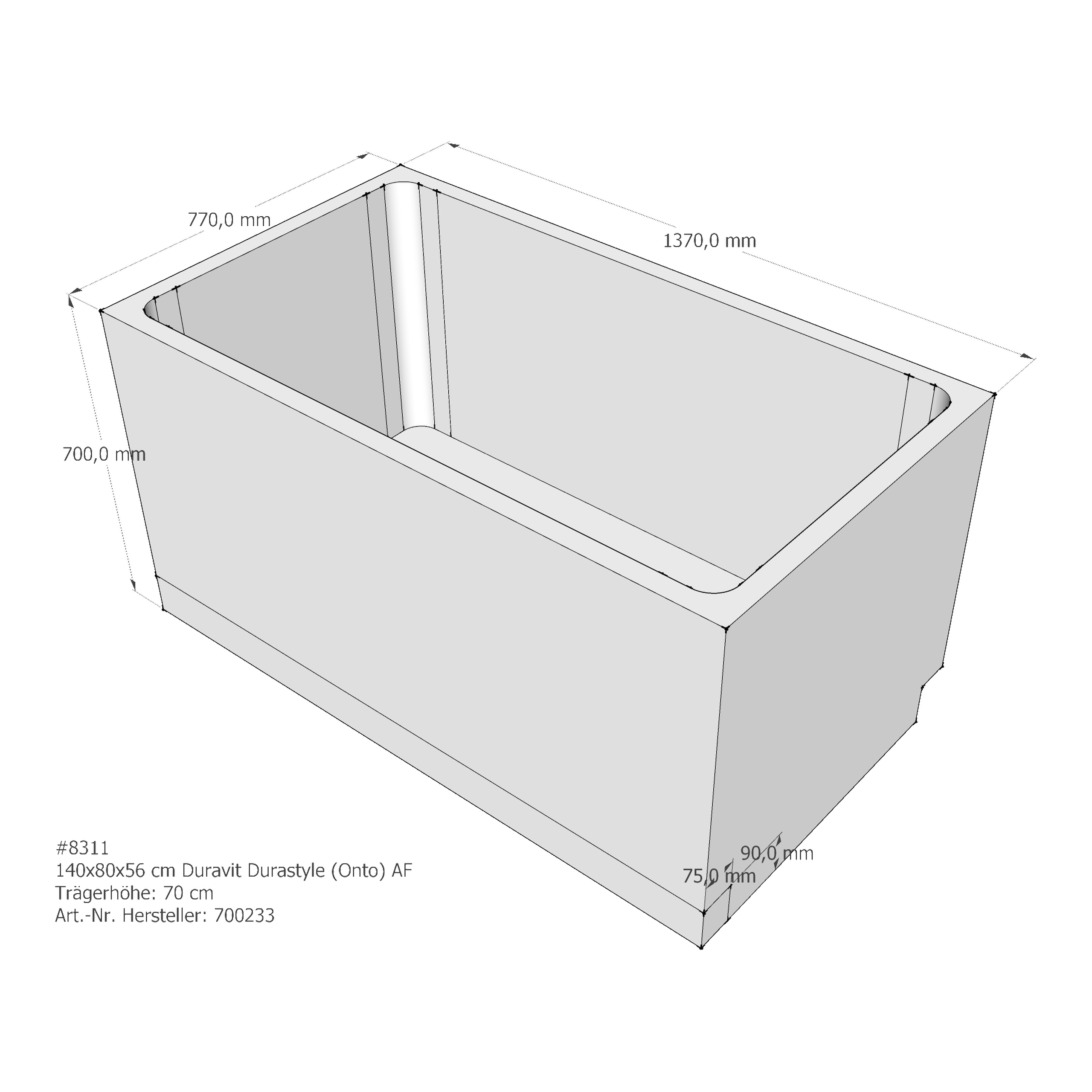 Badewannenträger für Duravit DuraStyle (Onto) 140 × 80 × 56 cm Badewannenträger für Duravit DuraStyle (Onto) 140 × 80 × 56 cm