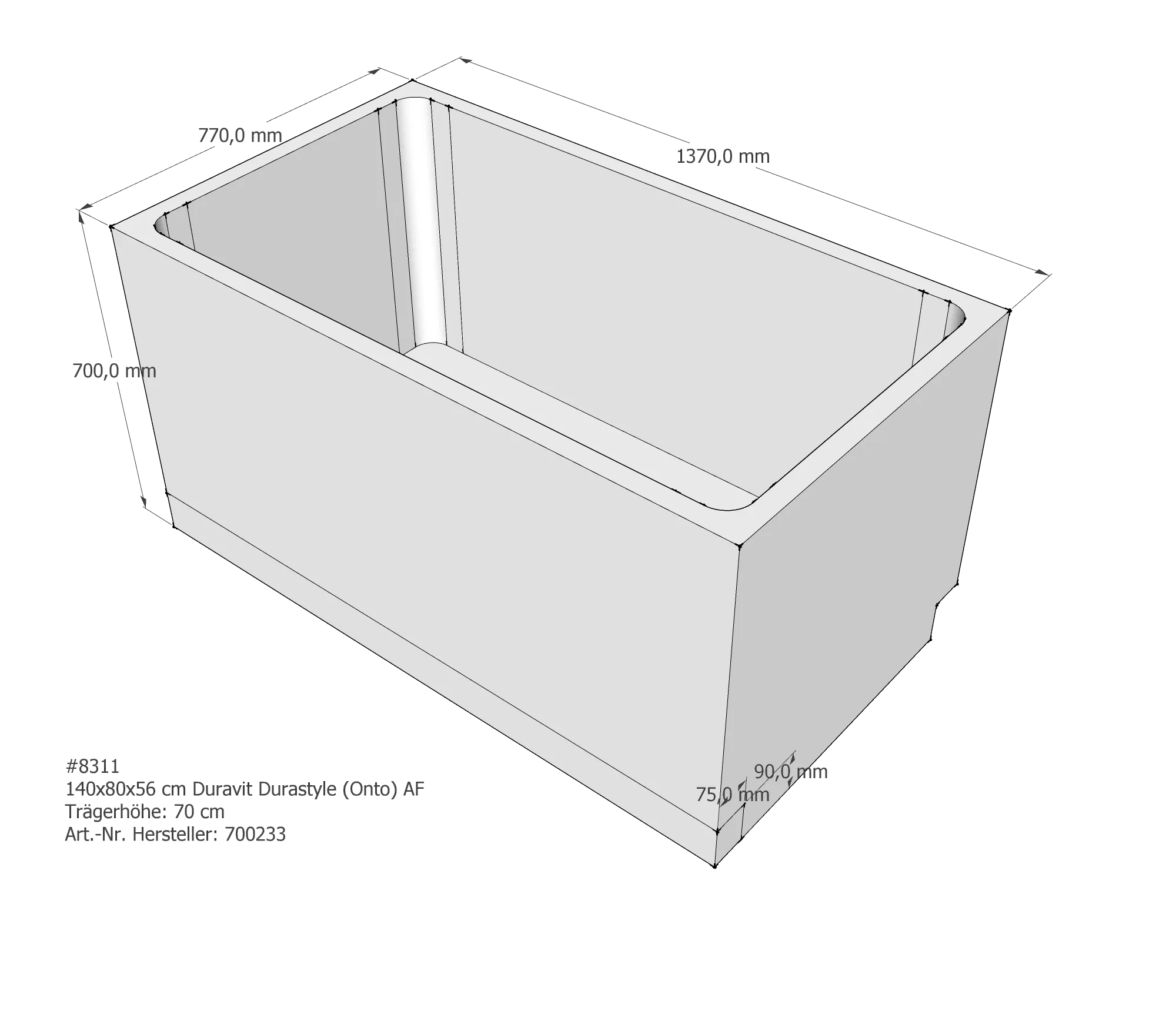 Badewannenträger für Duravit DuraStyle (Onto) 140 × 80 × 56 cm Badewannenträger für Duravit DuraStyle (Onto) 140 × 80 × 56 cm