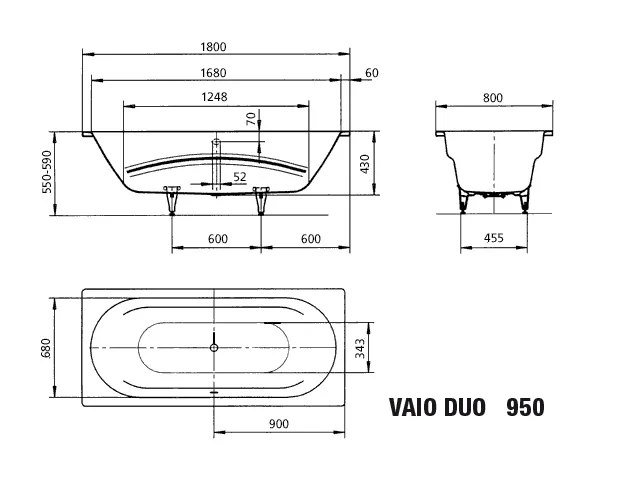 Kaldewei VAIO DUO Badewanne, rechteckig, 1800 x 800 mm, bahamabeige, mit Griffloch, Vollantislip