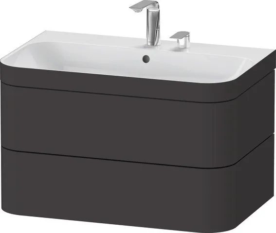 Duravit Waschtischunterschrank c-bonded Set wandhängend „Happy D.2 Plus“ 775 × 480 × 490 mm Graphit Supermatt, mit Hahnlochbohrung