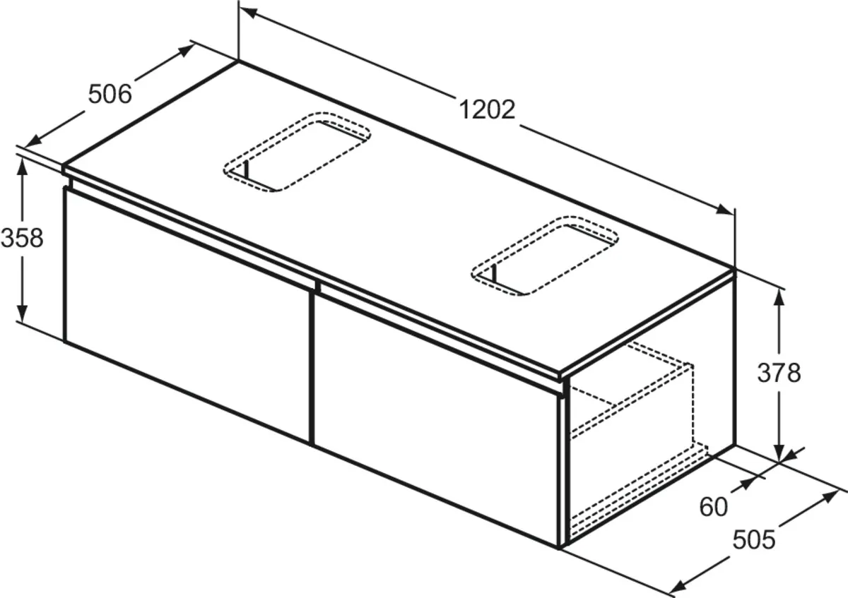 Ideal Standard Waschtischunterschrank „Finesse“ 120,2 × 37,8 × 50,5 cm Weiß matt lackiert Ideal Standard Waschtischunterschrank „Finesse“ 120,2 × 37,8 × 50,5 cm Weiß matt lackiert
