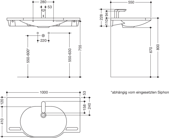 Set-Waschtisch und Armatur 100 × 55 × 11 cm