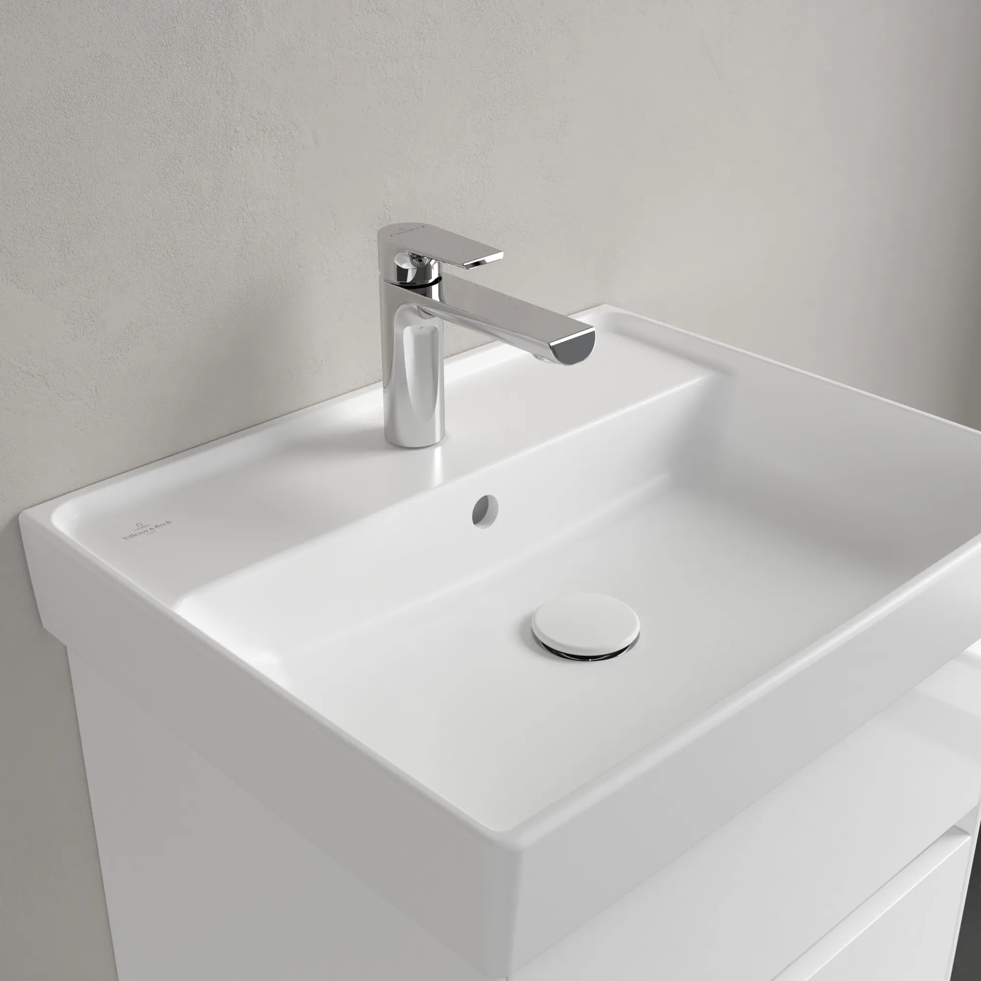 Villeroy & Boch Wandwaschtisch aus TitanCeram „Collaro“ 550 × 440 × 160 mm, mit Hahnlochbohrung, Hahnlochposition mittig in Stone White Villeroy & Boch Wandwaschtisch aus TitanCeram „Collaro“ 550 × 440 × 160 mm, mit Hahnlochbohrung, Hahnlochposition mittig in Stone White