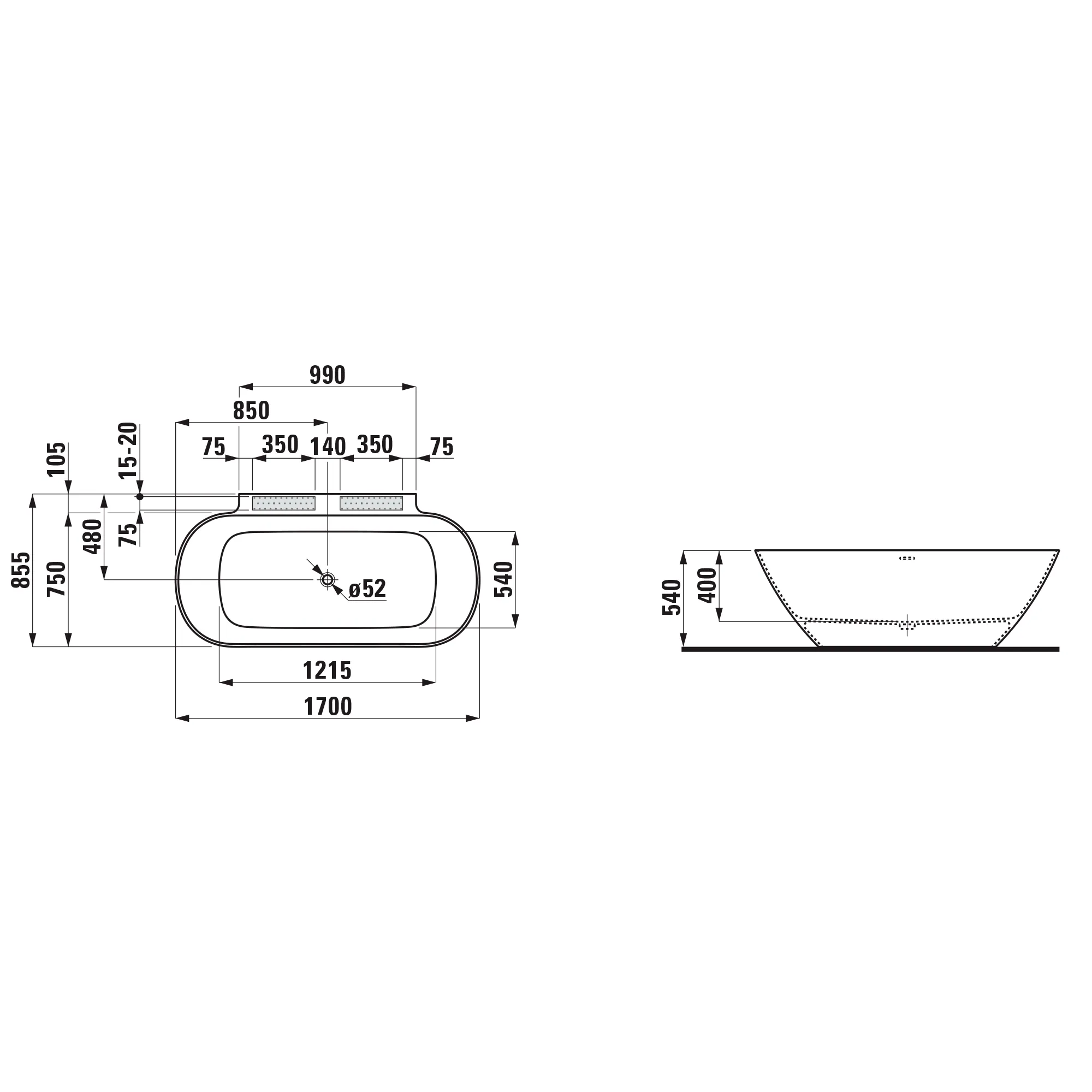 Laufen wandangebundene Badewanne LUA 855x1700x540 Marbond weiß Laufen wandangebundene Badewanne LUA 855x1700x540 Marbond weiß