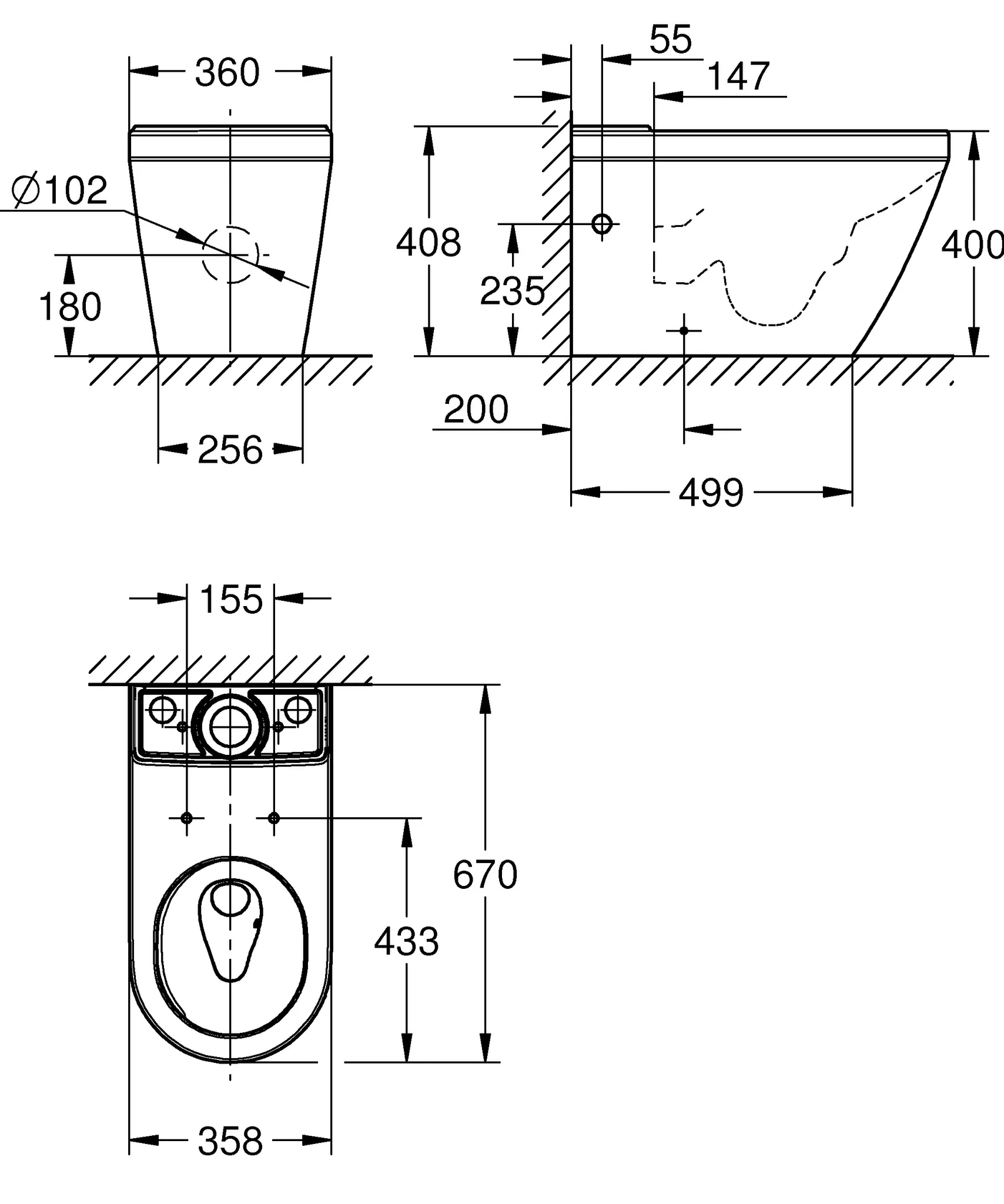 Stand-WC-Kombination Euro Keramik 102489, aus Sanitärkeramik, back to wall, Abgang universal, spülrandlos, alpinweiß Stand-WC-Kombination Euro Keramik 102489, aus Sanitärkeramik, back to wall, Abgang universal, spülrandlos, alpinweiß