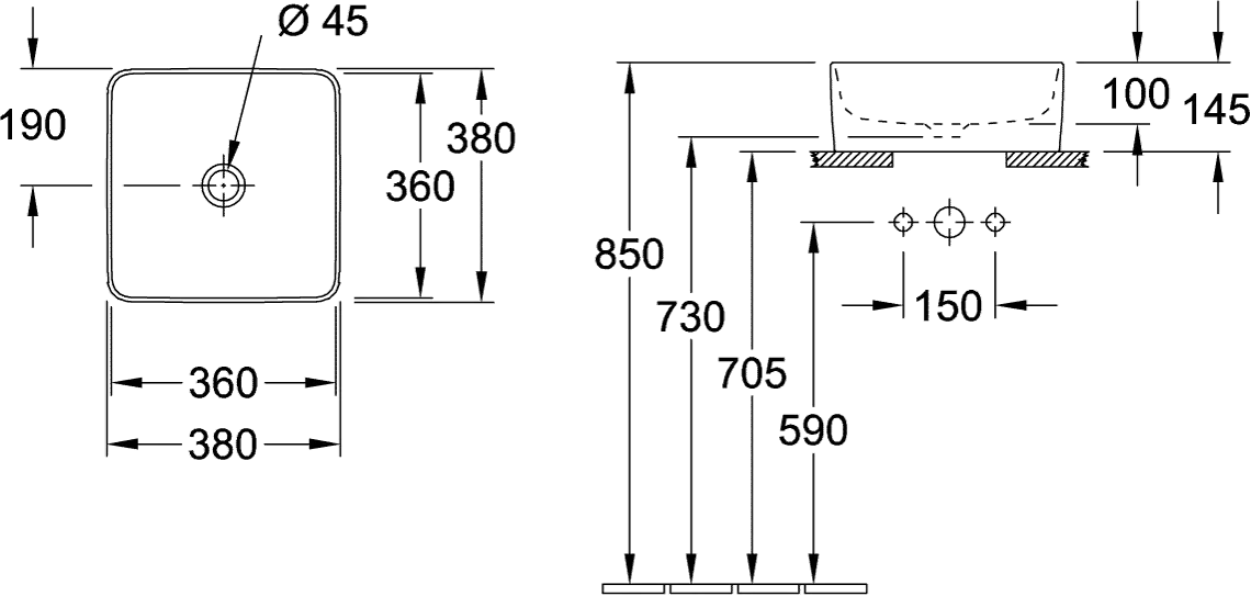 Villeroy & Boch Aufsatzwaschtisch quadrat aus TitanCeram „Collaro“ 145 mm, ohne Hahnlochbohrung in Weiß Alpin Villeroy & Boch Aufsatzwaschtisch quadrat aus TitanCeram „Collaro“ 145 mm, ohne Hahnlochbohrung in Weiß Alpin