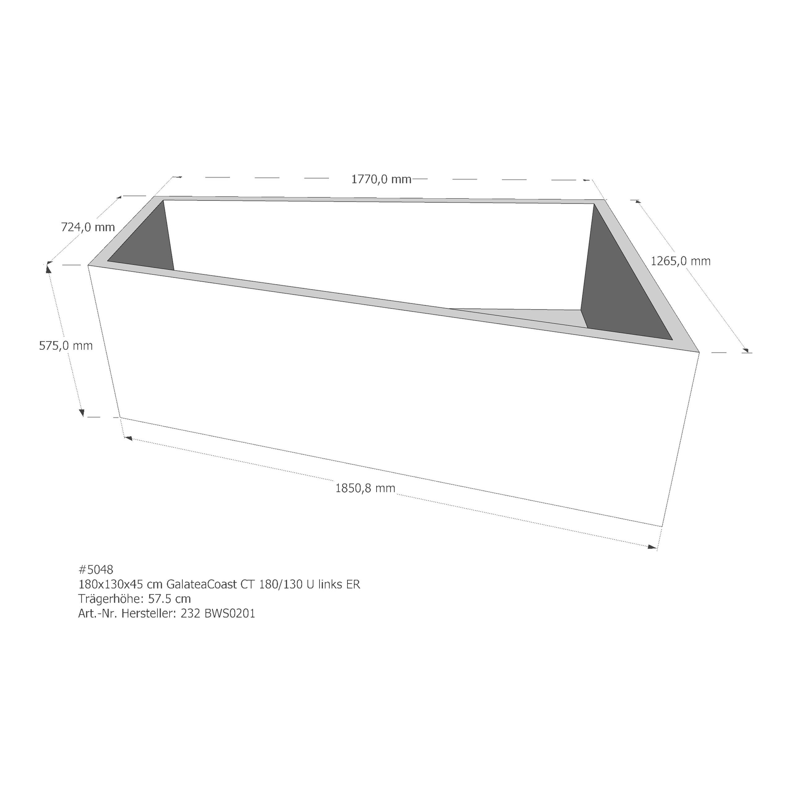 Badewannenträger für Galatea~Coast CT 180/130 U links 180 × 130 × 45 cm