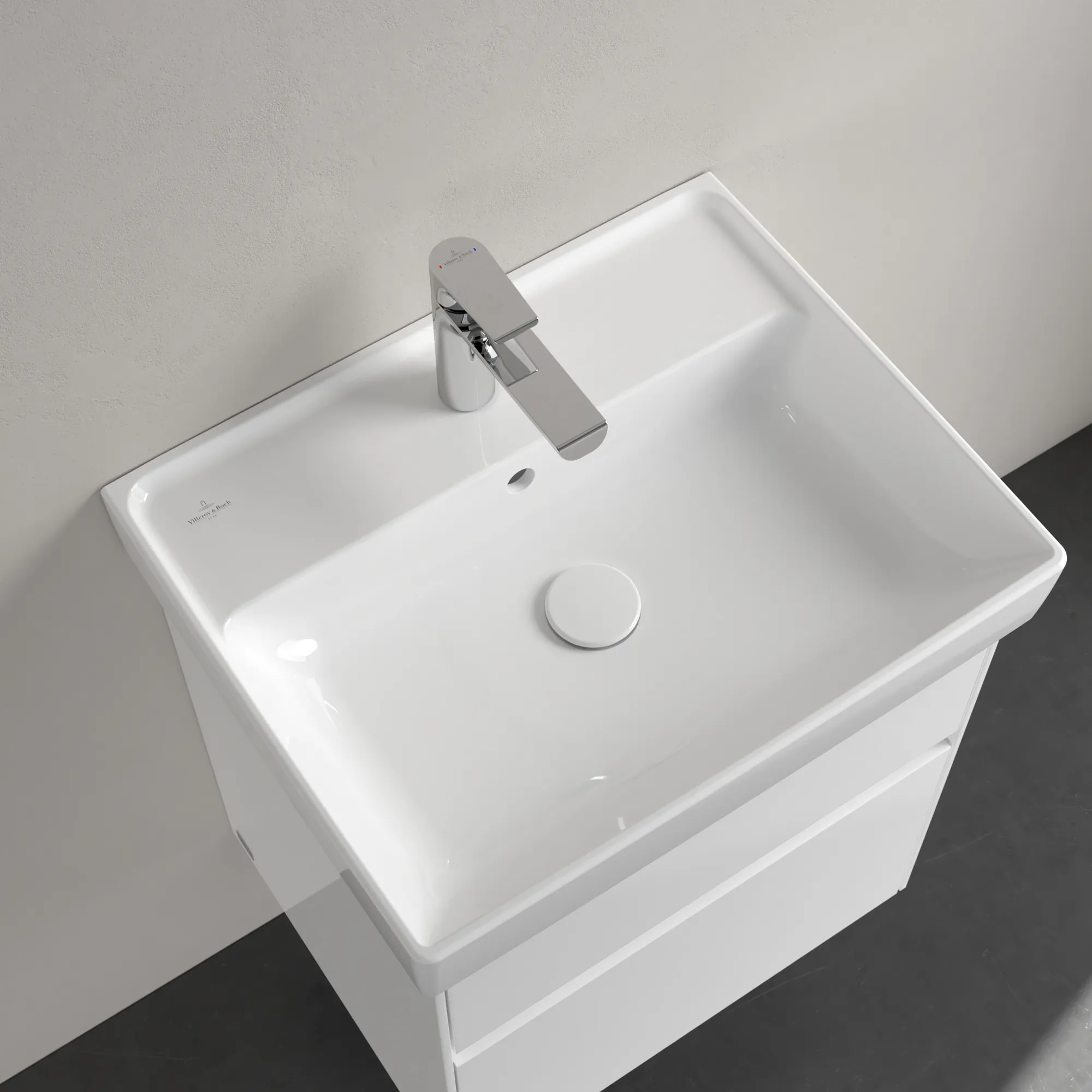 Villeroy & Boch Collaro Wandwaschbecken, 550x440x160mm, weiß Alpin CeramicPlus, Rechteckform mit Überlauf, TitanCeram Material