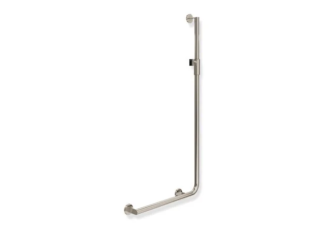 HEWI Winkelgriff mit Brausehalter, System 900, Edelstahl PVD, links, 32 mm Durchmesser, waagerecht 600 mm, senkrecht 1250 mm, Farbe Nickel glänzend HEWI Winkelgriff mit Brausehalter, System 900, Edelstahl PVD, links, 32 mm Durchmesser, waagerecht 600 mm, senkrecht 1250 mm, Farbe Nickel glänzend