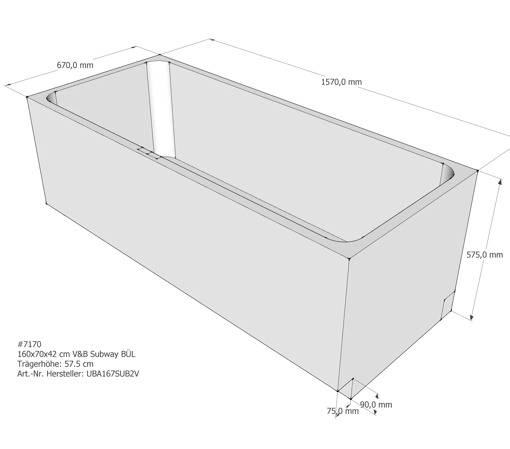 Badewannenträger für Villeroy & Boch Subway 160 × 70 × 42 cm Badewannenträger für Villeroy & Boch Subway 160 × 70 × 42 cm