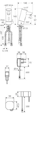 Waschtisch-Armatur PURIS E, Elektronisch, ND-M - Niederdruck Mischwasser, Infrarot, Unterputznetzteil 9 VDC, 100 - 240 VAC, 50 - 60 Hz, 3x G 3/8 IG, chrom