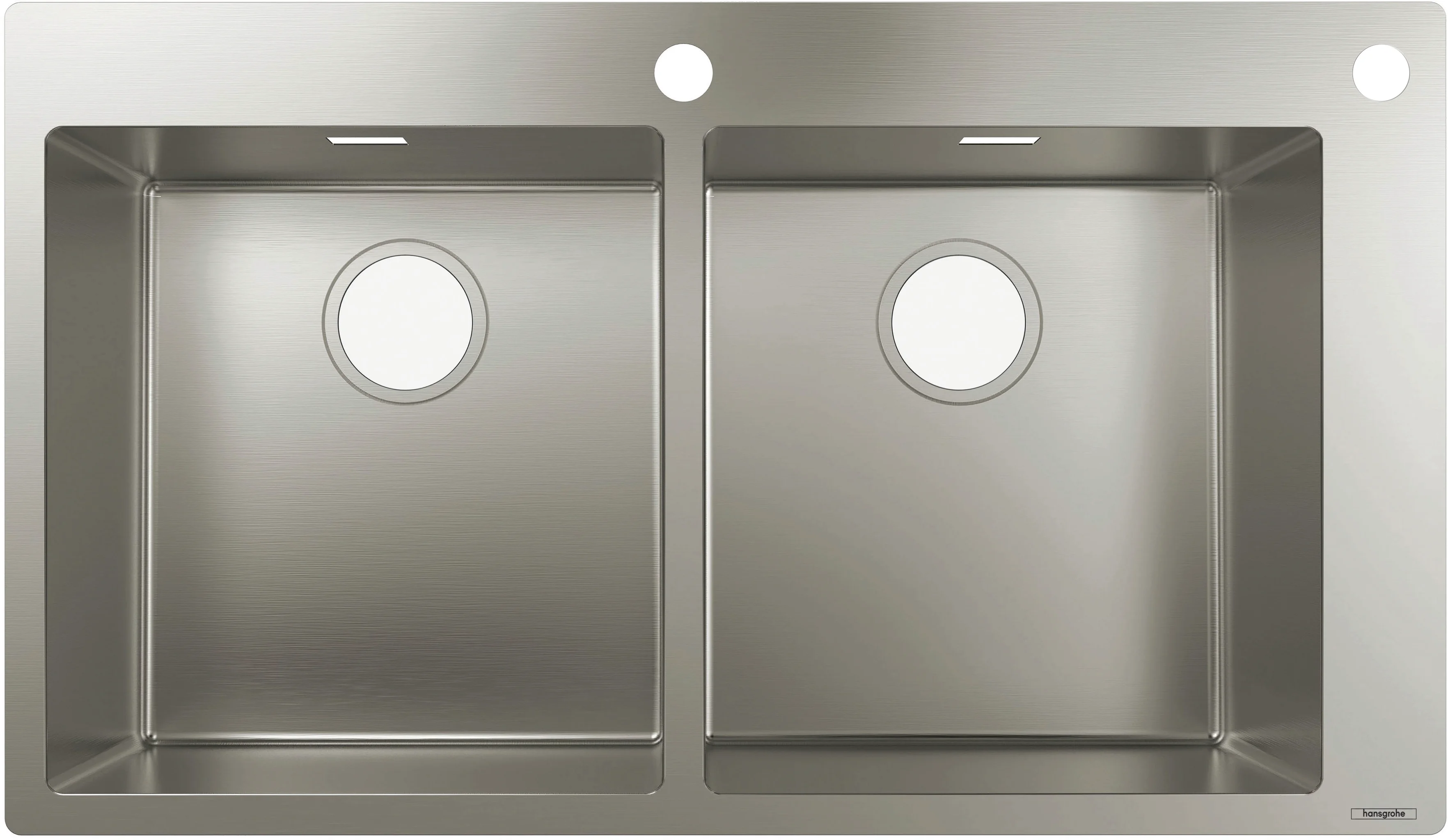 Hansgrohe Einbauspüle S71, Edelstahl, 370x370 mm, 845x480 mm Ausschnitt, 90 cm Unterschrank, flach aufliegend oder flächenbündig