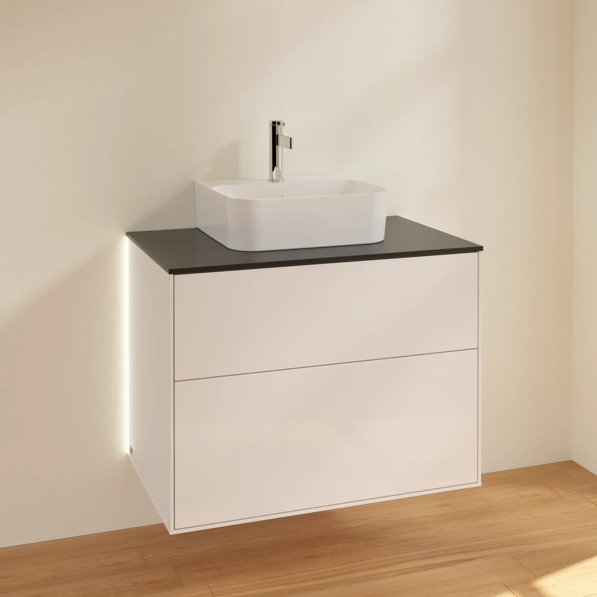 Villeroy & Boch Waschtischunterschrank „Finion“ für Schrankwaschtisch 80 × 60,3 × 50,1 cm 2 Schubladen, für Waschtischposition mittig, inkl. Beleuchtung