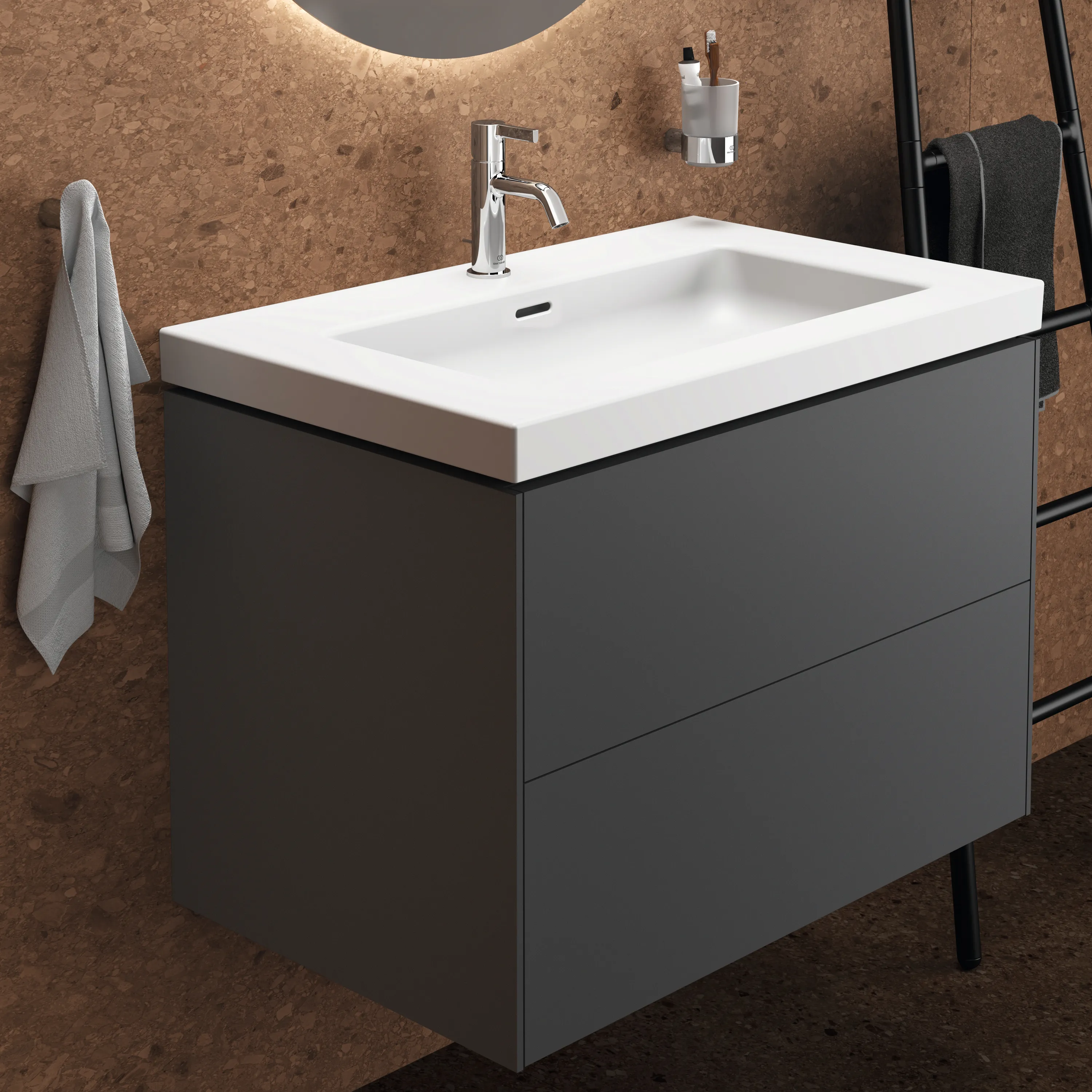Waschbecken „Extra“ 81 × 51 × 15 cm, Hahnlochposition mittig in Seidenweiß