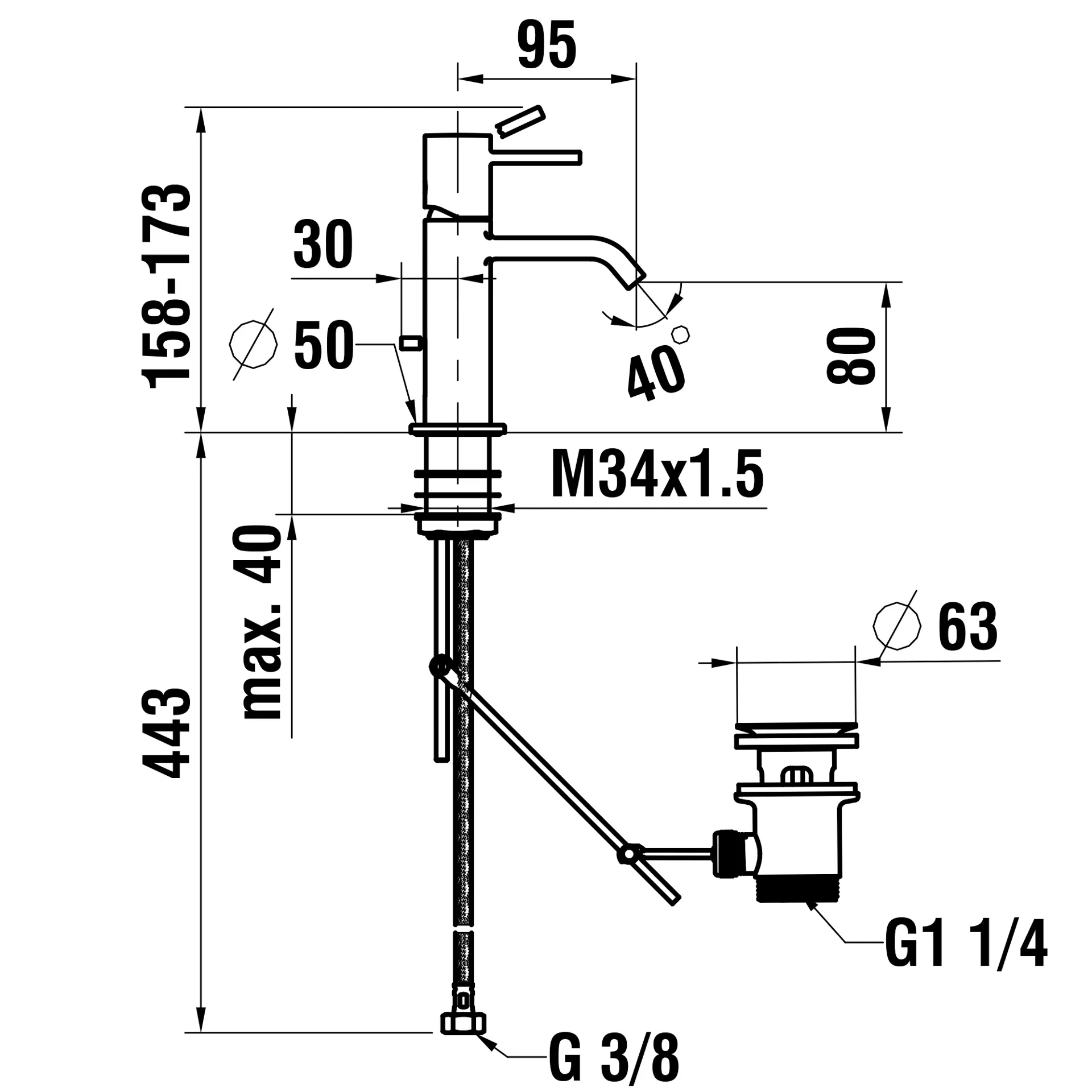 Laufen Einhebel-Waschtischmischer MEDA Festauslauf Ausladung 95 mm mit Ablaufventil chrom Laufen Einhebel-Waschtischmischer MEDA Festauslauf Ausladung 95 mm mit Ablaufventil chrom