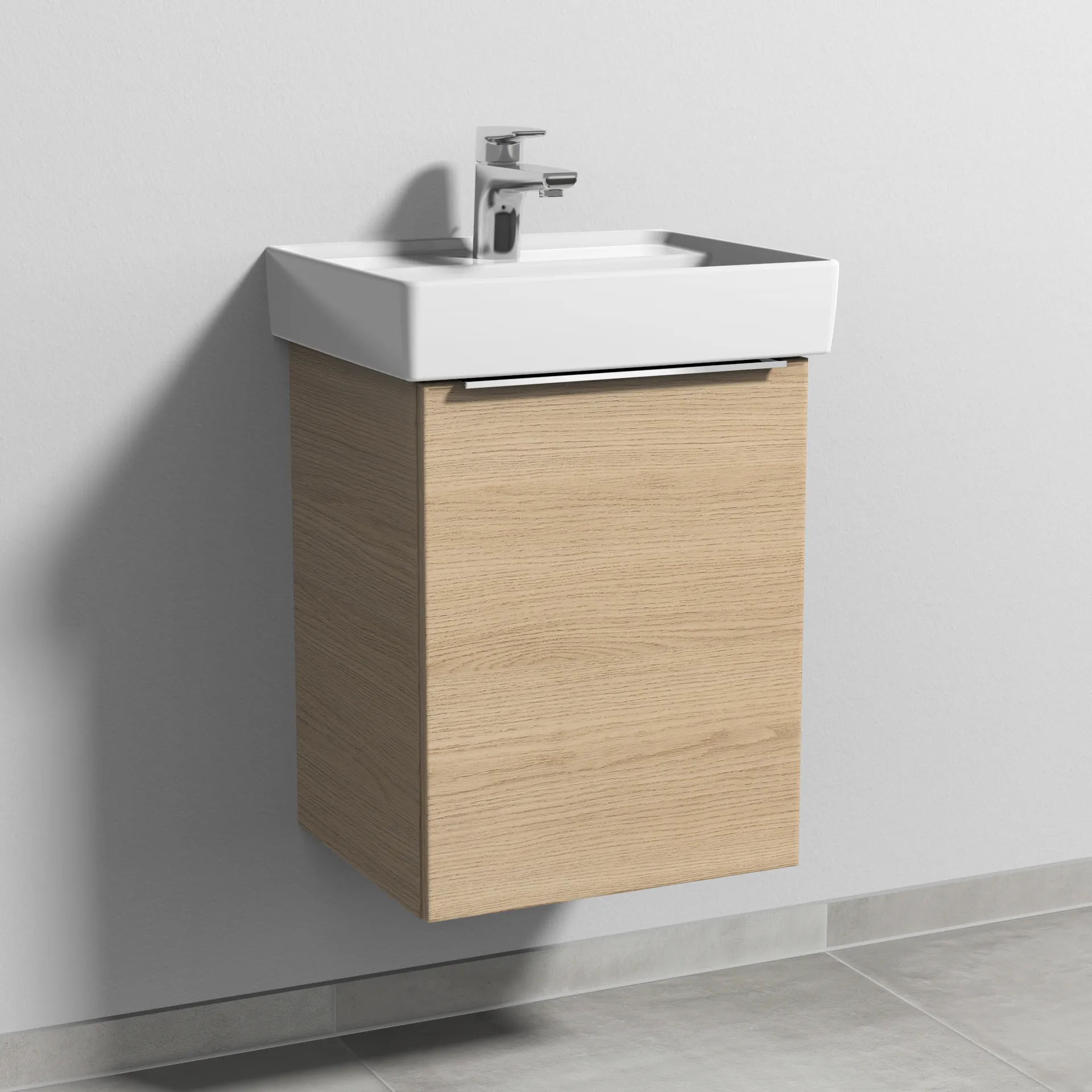 Sanipa Waschtischunterschrank „3way“ passend zu Keramik-Waschtische Collaro von Villeroy &Boch 400 × 517 × 347 mm in Eiche Nordic, Anschlag rechts Sanipa Waschtischunterschrank „3way“ passend zu Keramik-Waschtische Collaro von Villeroy &Boch 400 × 517 × 347 mm in Eiche Nordic, Anschlag rechts