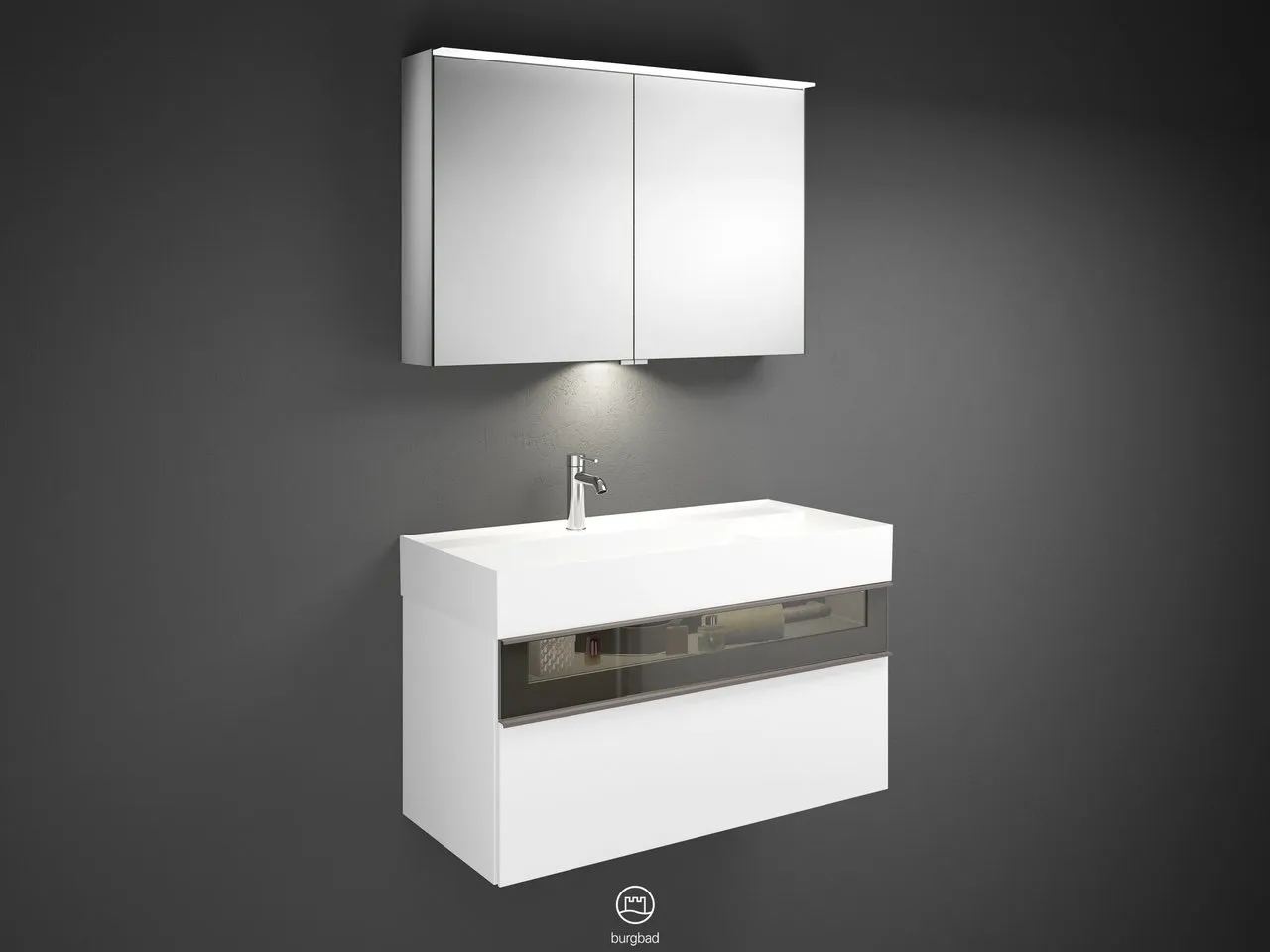 burgbad Yumo SFLA102 Badmöbelset Spiegelschrank mit Mineralguss-Waschtisch burgbad Yumo SFLA102 Badmöbelset Spiegelschrank mit Mineralguss-Waschtisch