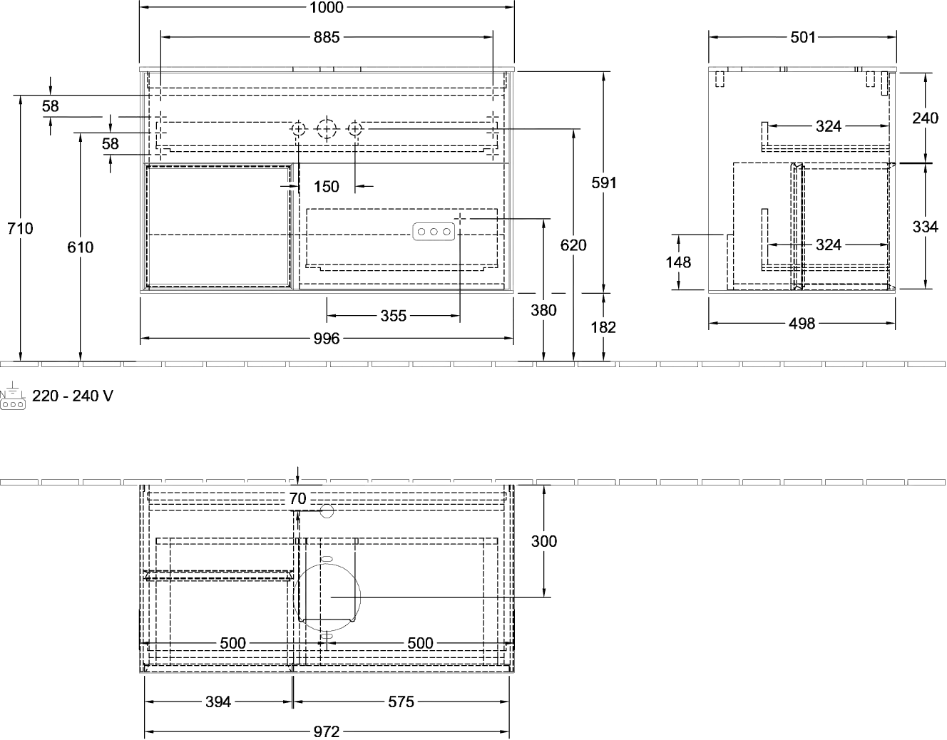 Villeroy & Boch Waschbeckenunterschrank Finion F77, 1000x603x501 mm, Black Matt Lacquer, mit Beleuchtung und SoftClosing Villeroy & Boch Waschbeckenunterschrank Finion F77, 1000x603x501 mm, Black Matt Lacquer, mit Beleuchtung und SoftClosing