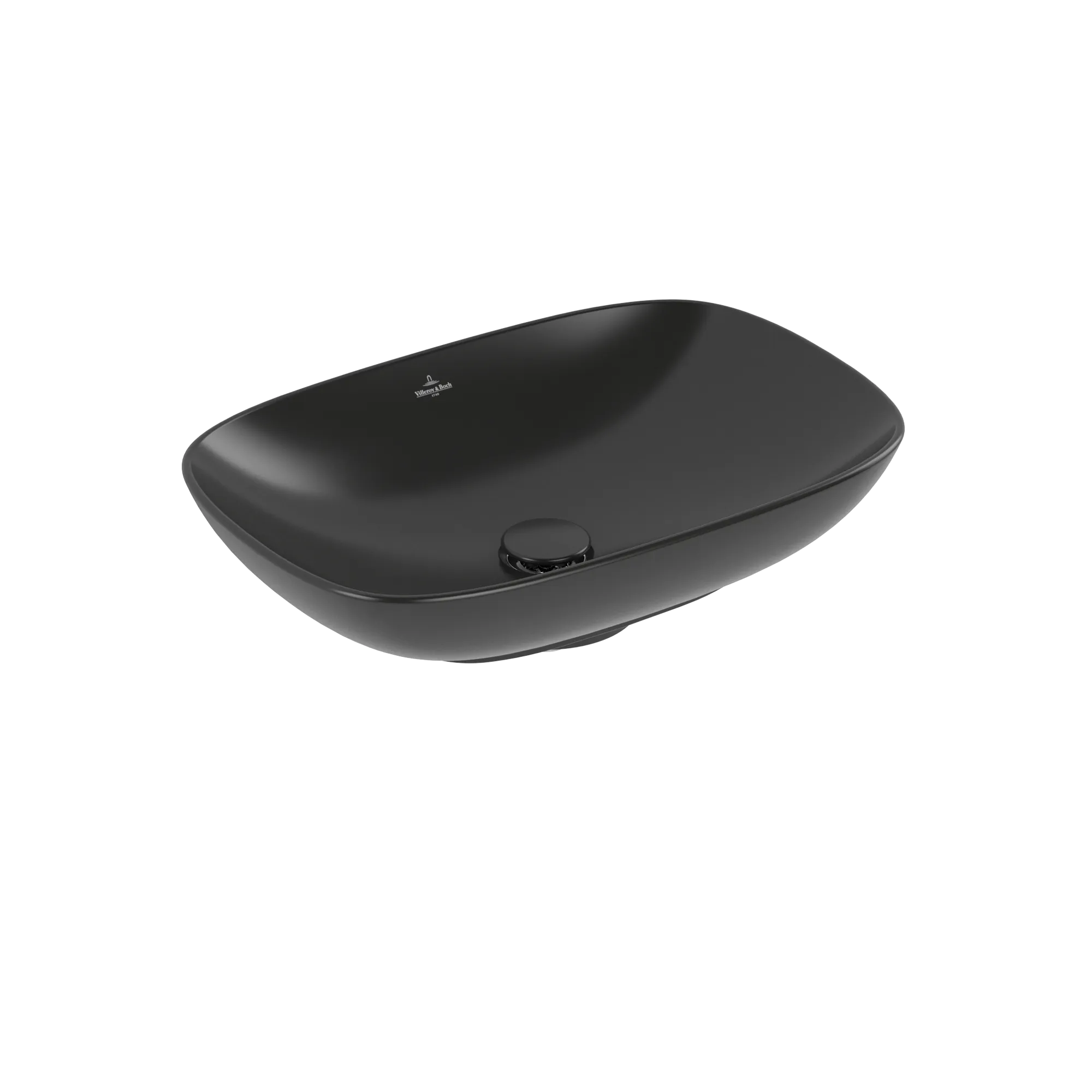 Villeroy & Boch Aufsatzwaschtisch aus TitanCeram „Loop & Friends“ 560 × 380 × 150 mm, ohne Hahnlochbohrung in Pure Black