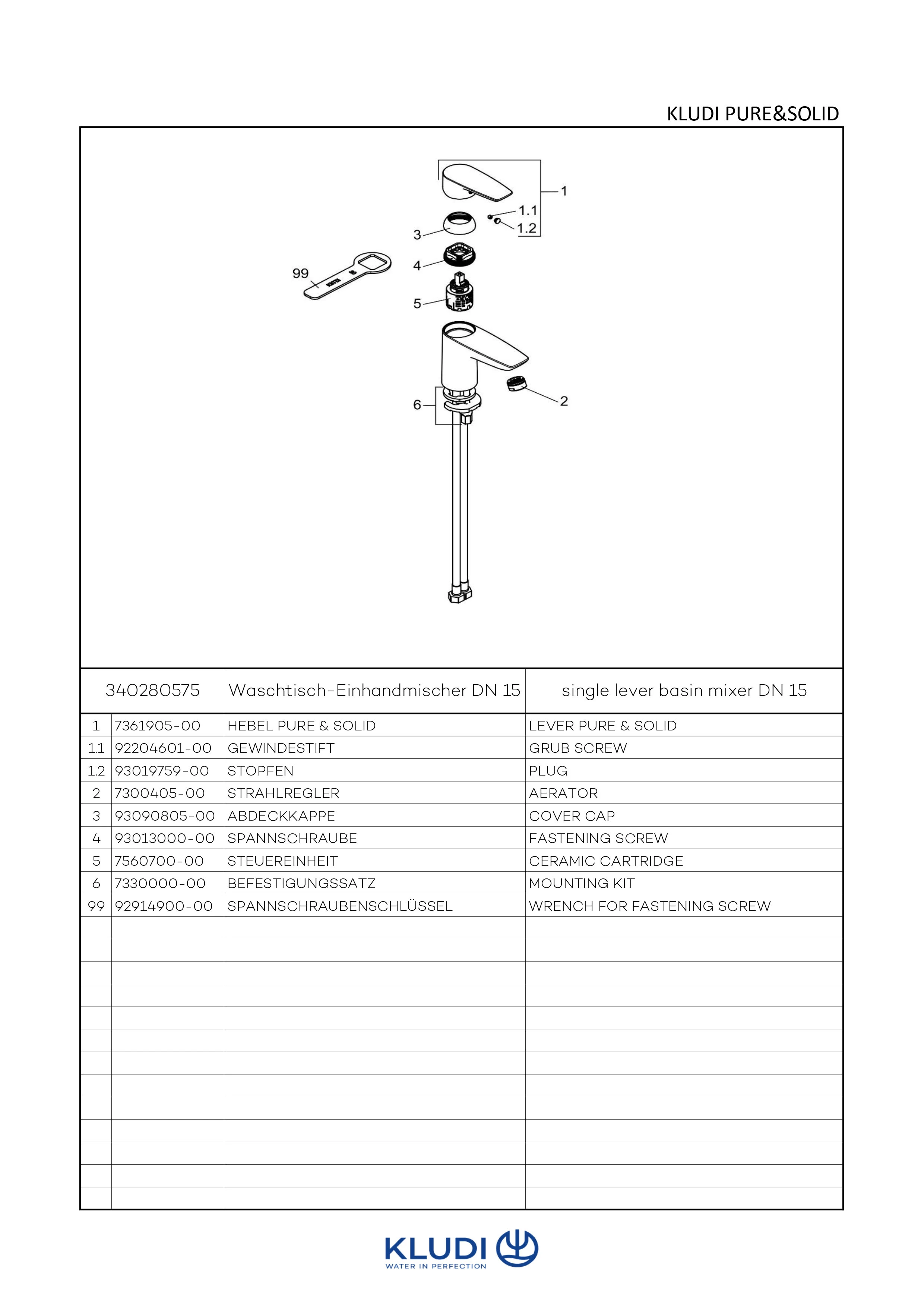Kludi PURE&SOLID Waschtisch-EHM 75 chrom Kludi PURE&SOLID Waschtisch-EHM 75 chrom